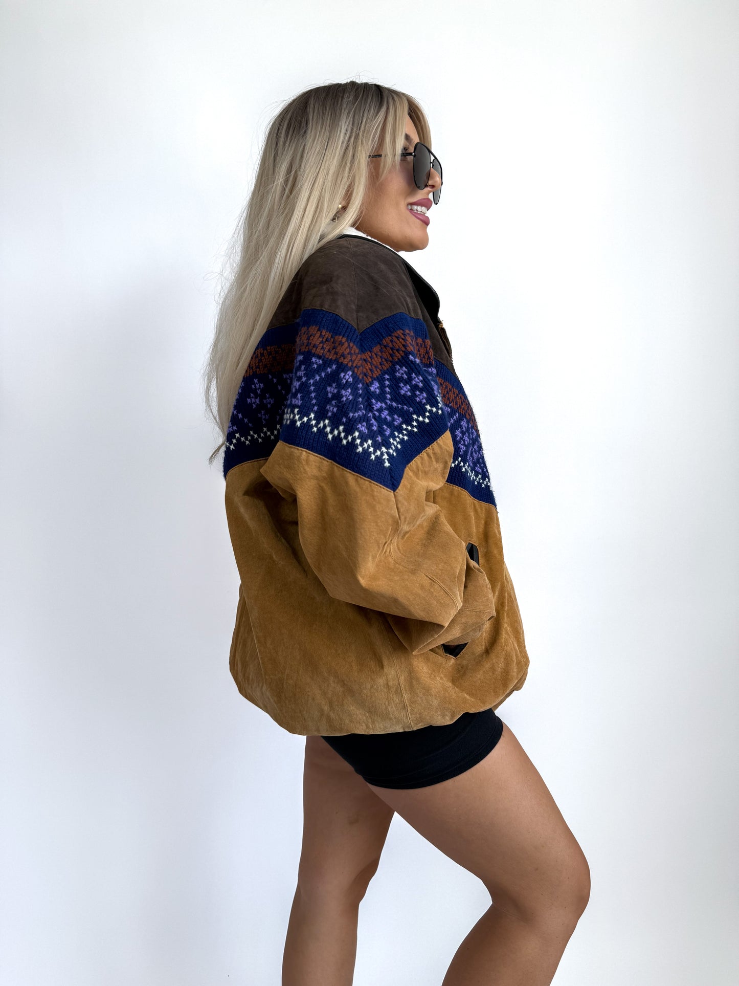 Vintage Suede Bomber Navajo Sherpa Southwestern Style Men's Jacket L -X