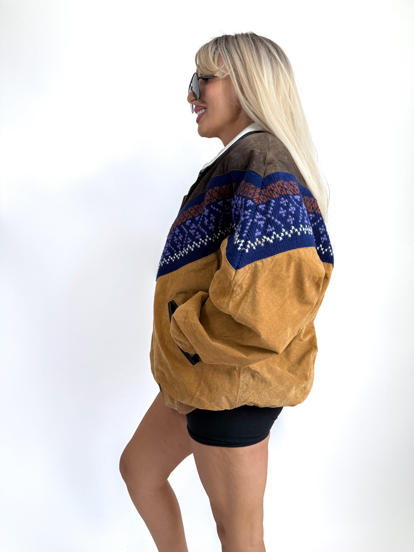 Vintage Suede Bomber Navajo Sherpa Southwestern Style Men's Jacket L -X