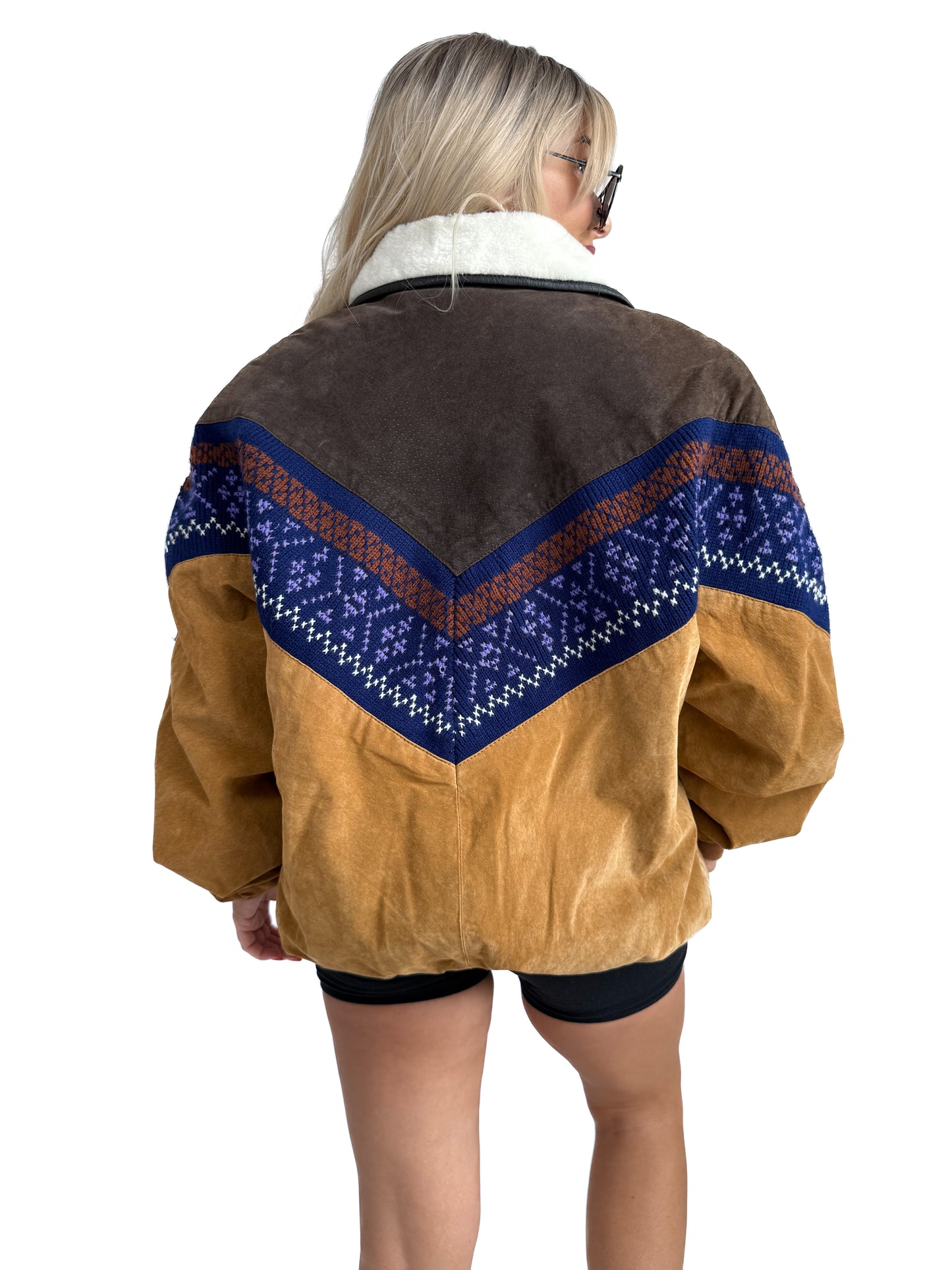 Vintage Suede Bomber Navajo Sherpa Southwestern Style Men's Jacket L -X
