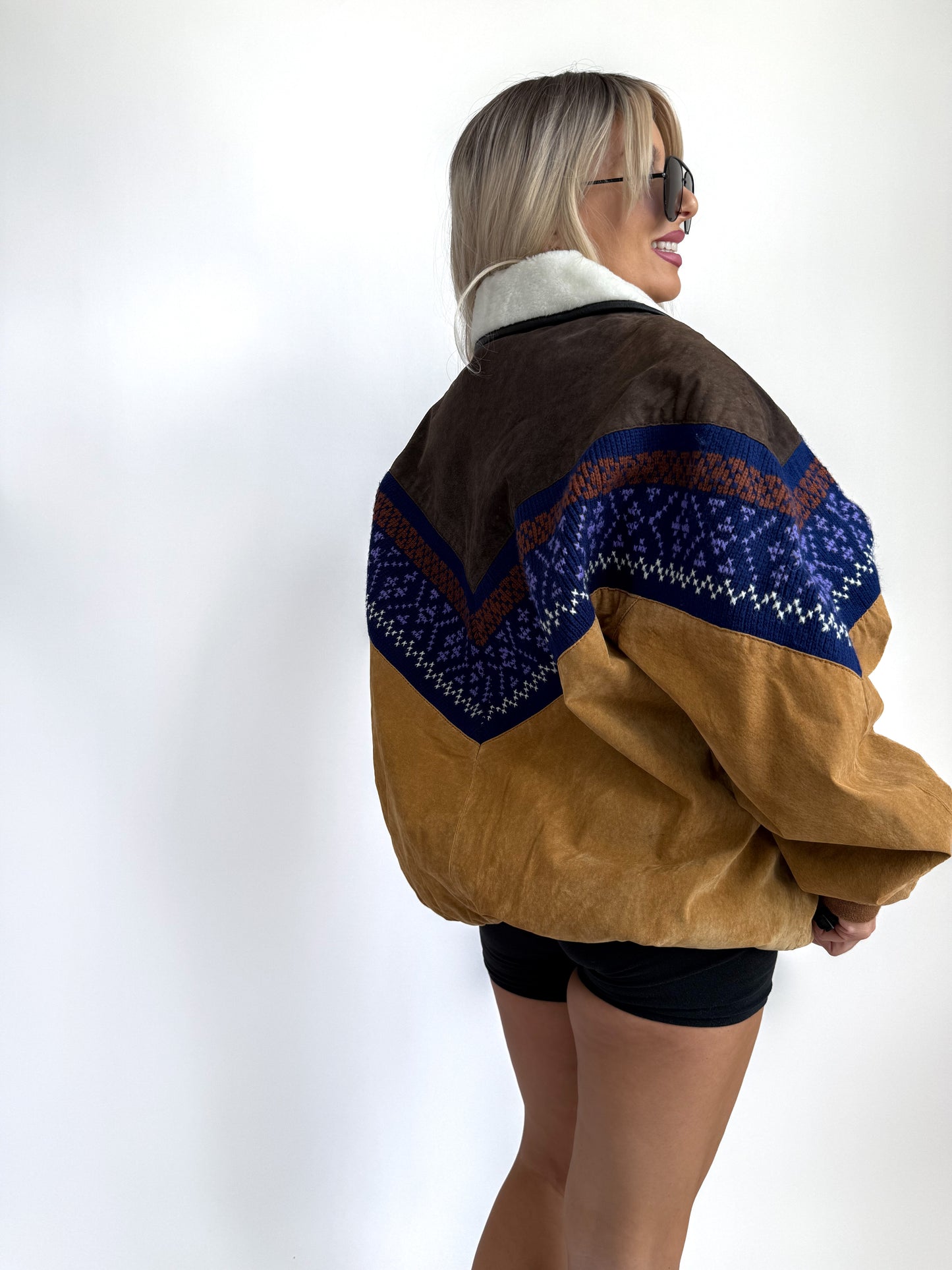 Vintage Suede Bomber Navajo Sherpa Southwestern Style Men's Jacket L -X