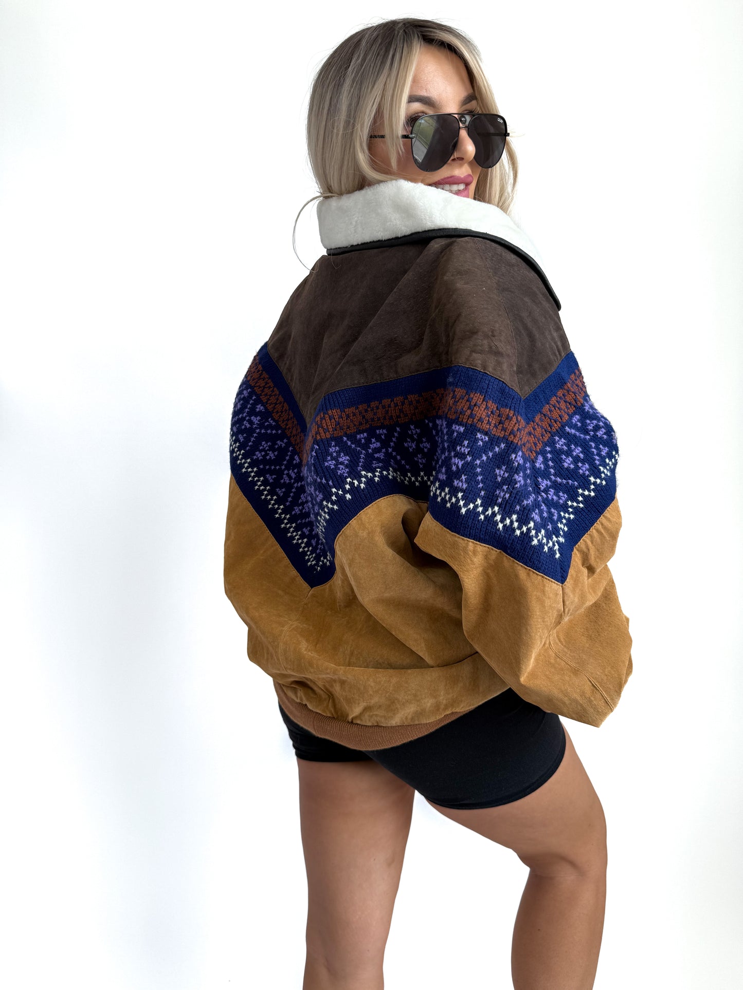 Vintage Suede Bomber Navajo Sherpa Southwestern Style Men's Jacket L -X