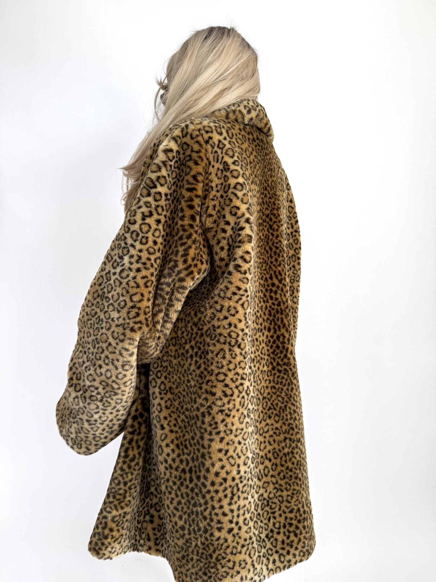 Leopard Print Faux Fur Coat – Vintage 90s Y2K Cheetah Statement Winter Jacket L–XXL