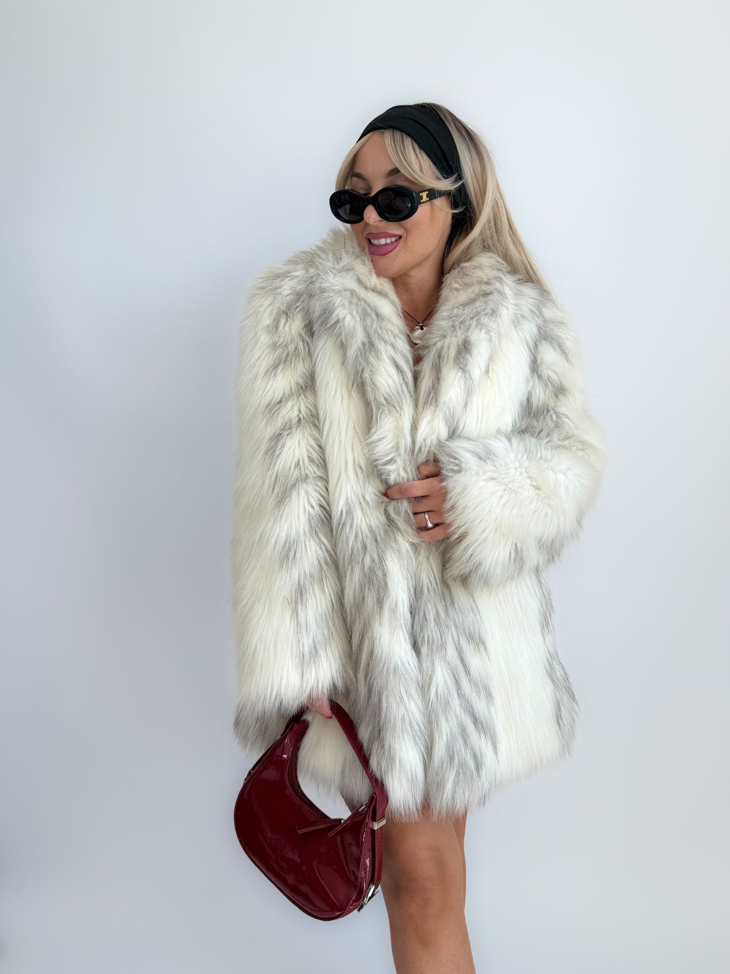 Vintage Ivory Faux Fur Coat – Cream Bridal Winter Festival Mid Length Jacket S-M
