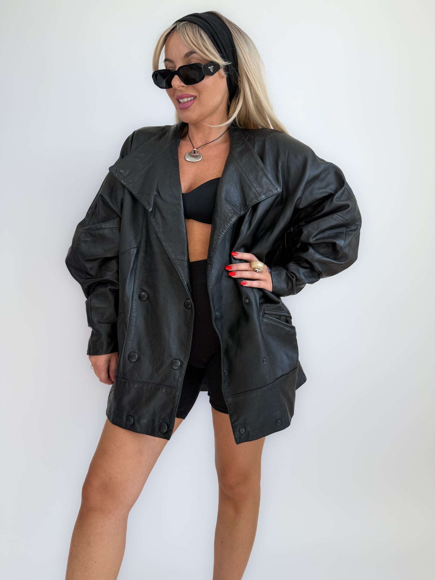 Vintage 90s Black Leather Parka Coat – Oversized Fall Casual Jacket S-M