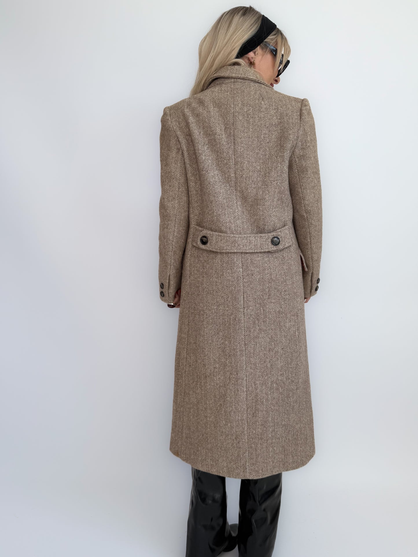 Vintage Taupe Wool Blend Mid-Length Coat – Single Breasted Tailored Fall Jacket S