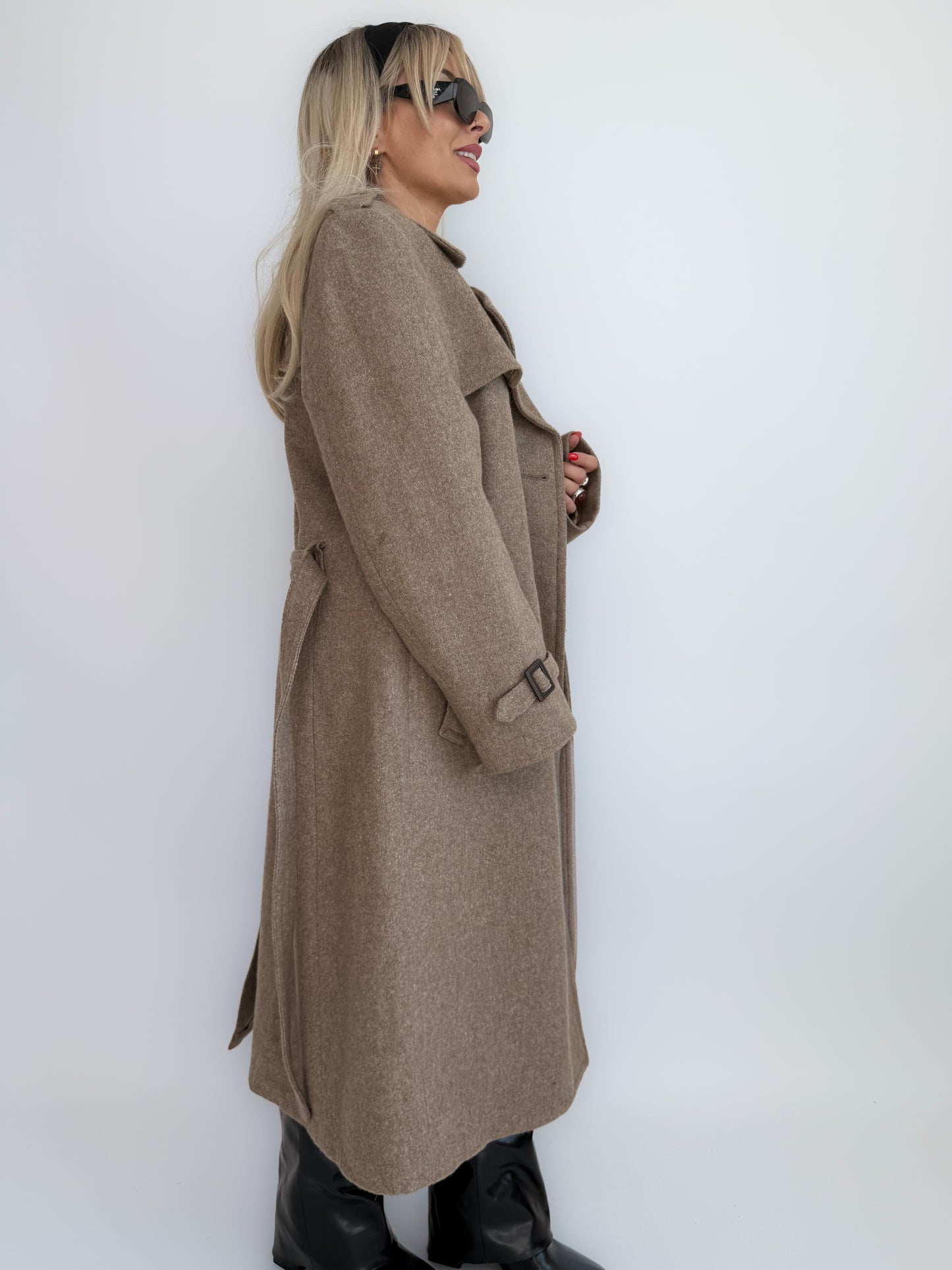 Vintage 90s Wool Blend Double-Breasted Long Trench Coat – Classic Winter Coat M-L
