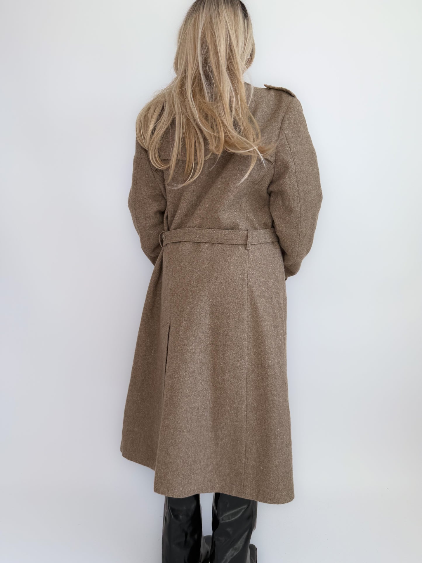 Vintage 90s Wool Blend Double-Breasted Long Trench Coat – Classic Winter Coat M-L
