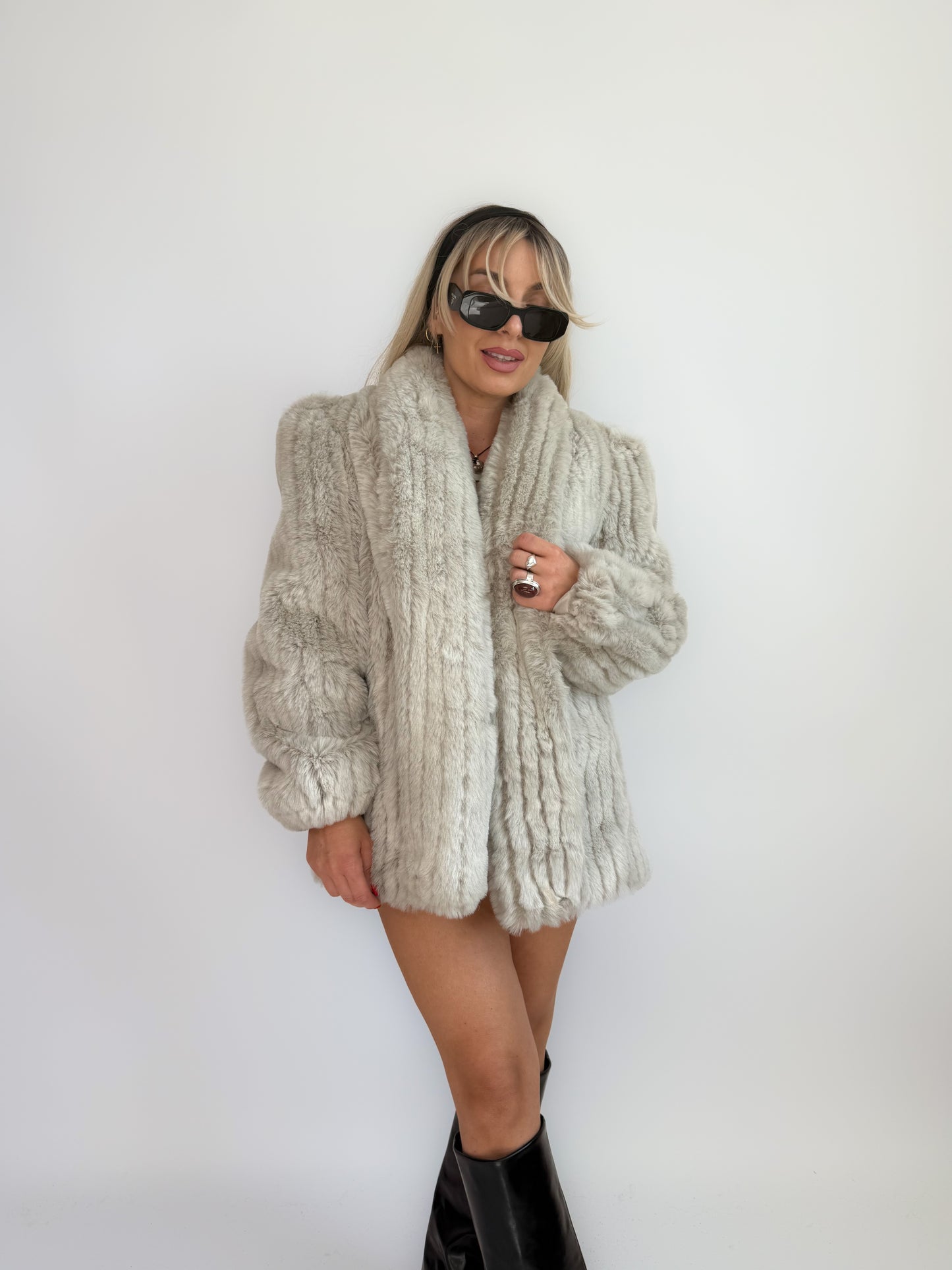 Vintage Ivory Cream Faux Fur Coat – Bridal Wedding Winter Jacket S-M