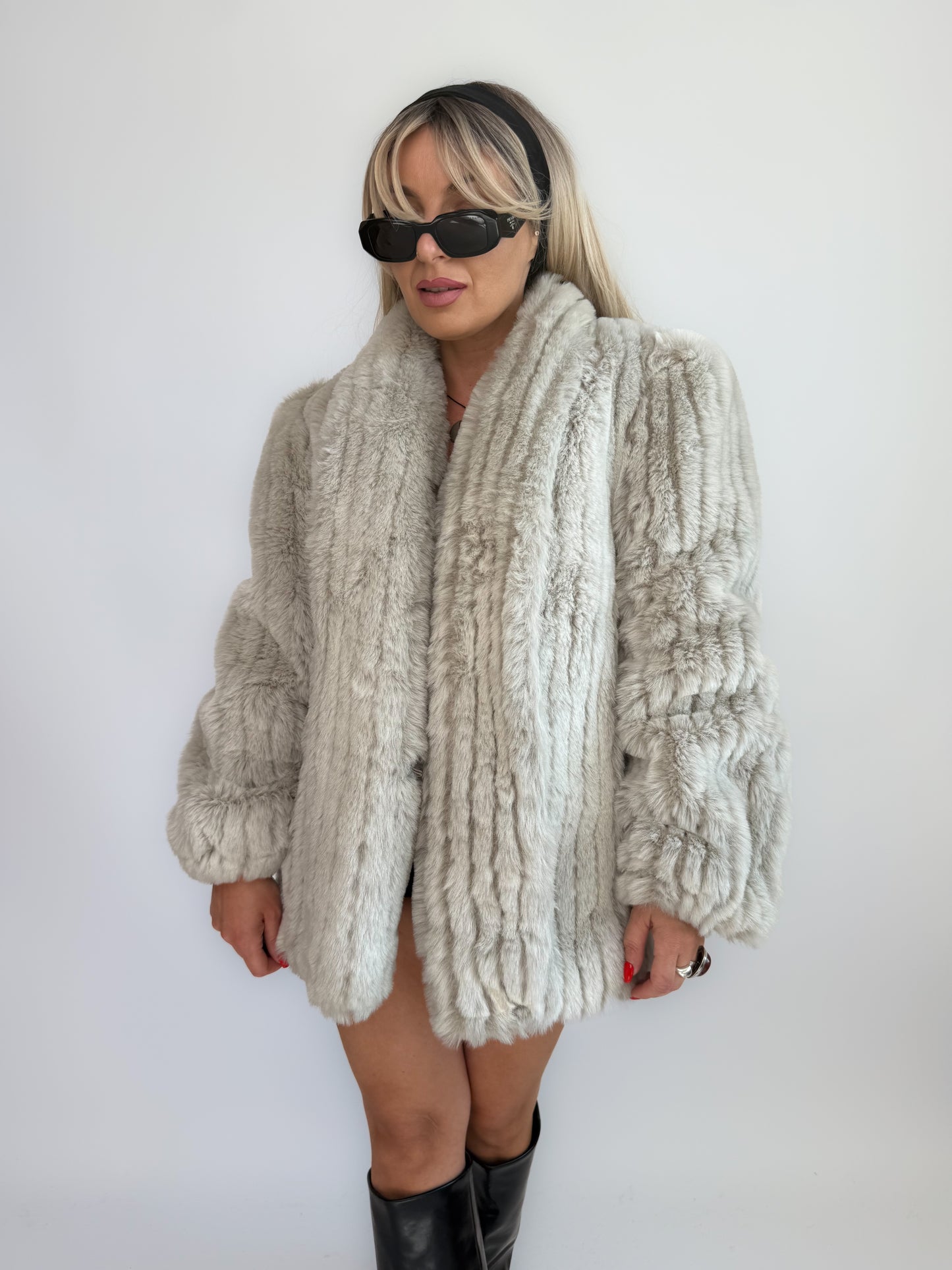 Vintage Ivory Cream Faux Fur Coat – Bridal Wedding Winter Jacket S-M
