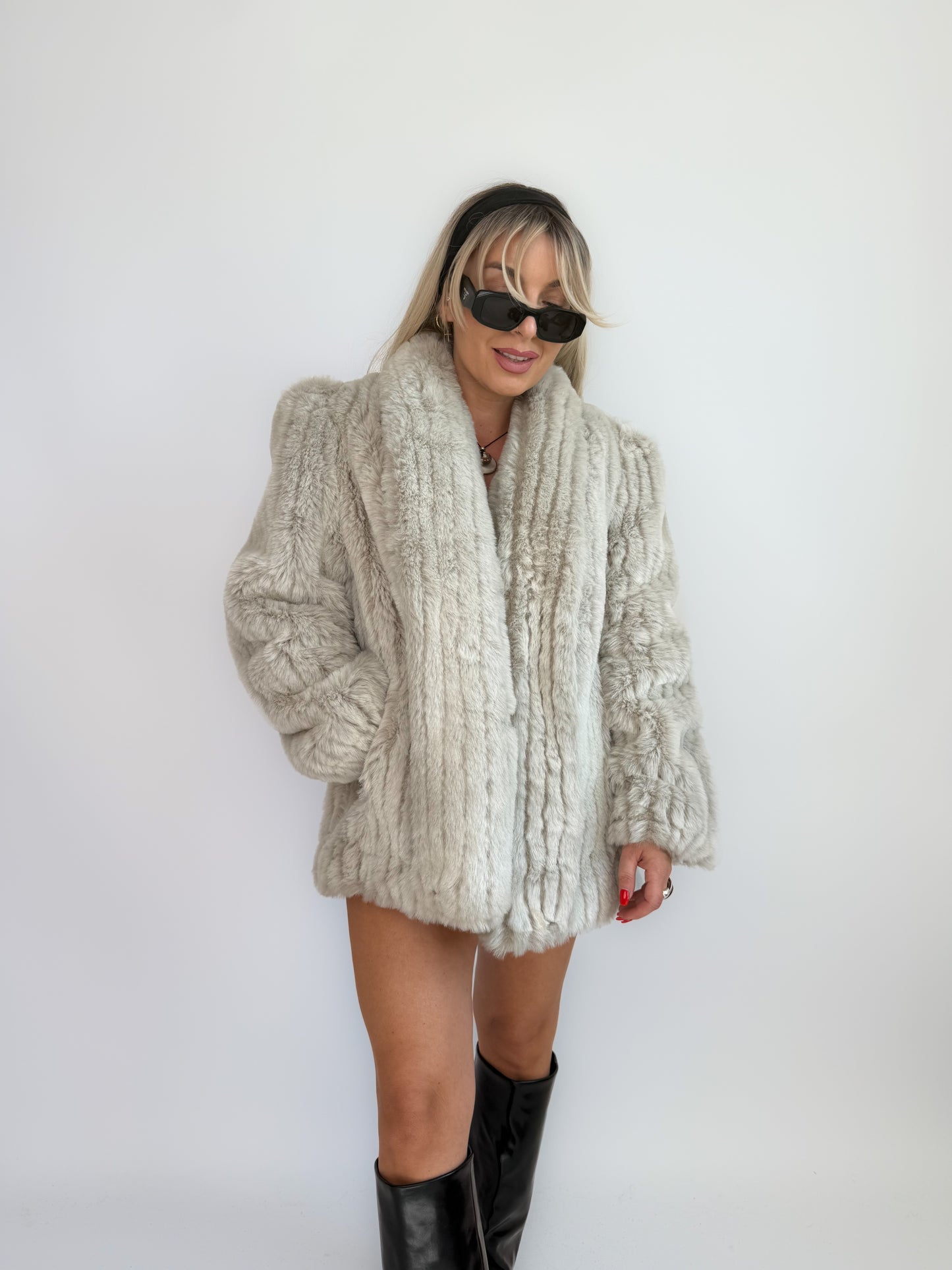 Vintage Ivory Cream Faux Fur Coat – Bridal Wedding Winter Jacket S-M