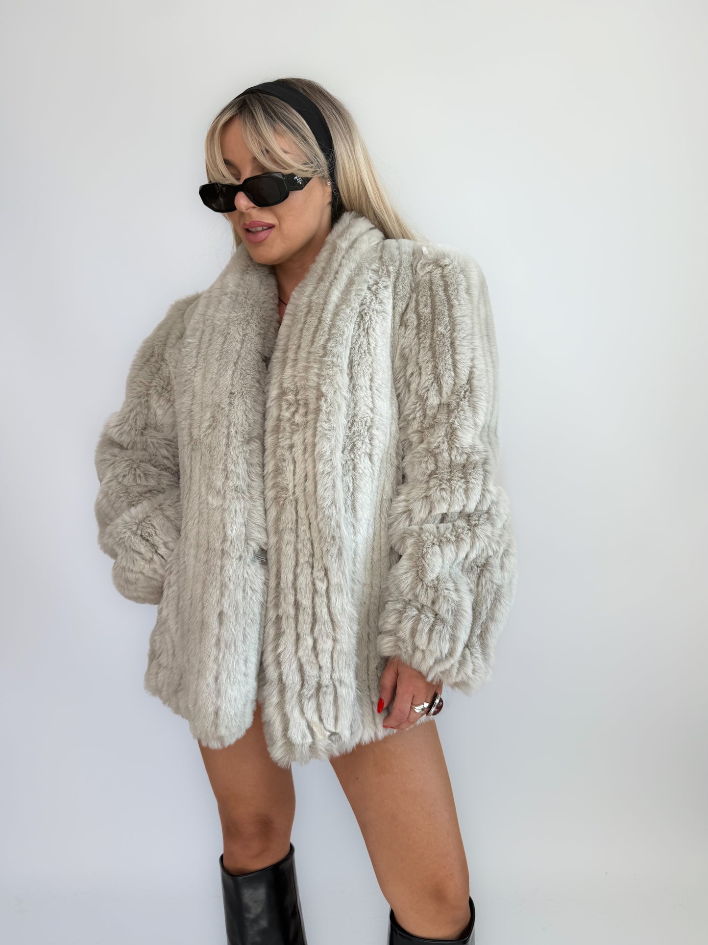 Vintage Ivory Cream Faux Fur Coat – Bridal Wedding Winter Jacket S-M