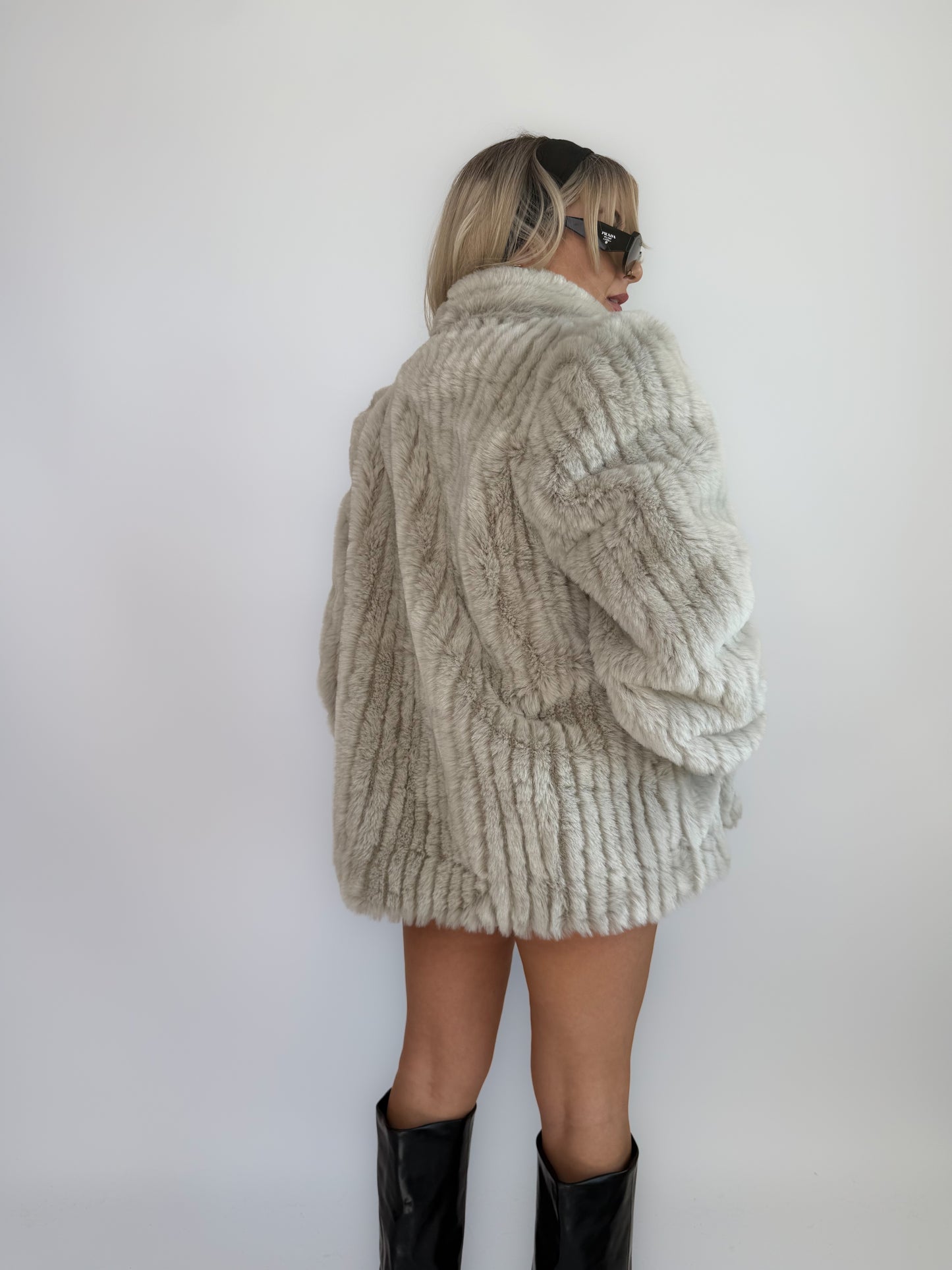 Vintage Ivory Cream Faux Fur Coat – Bridal Wedding Winter Jacket S-M