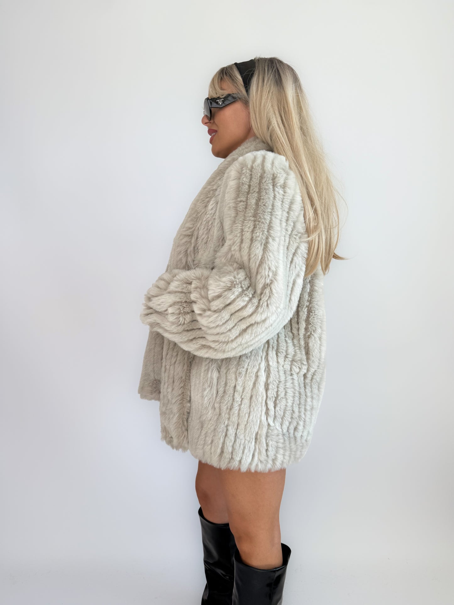 Vintage Ivory Cream Faux Fur Coat – Bridal Wedding Winter Jacket S-M