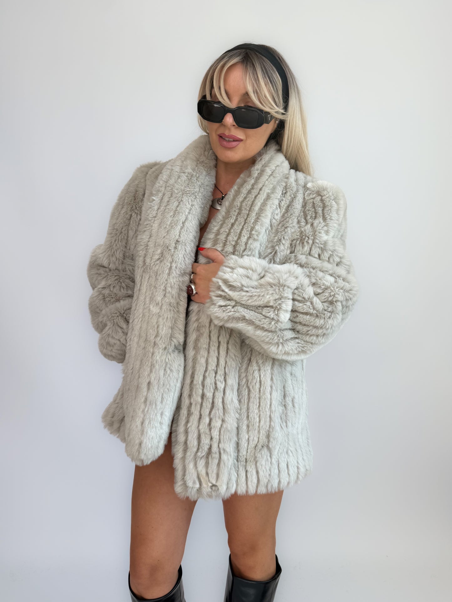 Vintage Ivory Cream Faux Fur Coat – Bridal Wedding Winter Jacket S-M