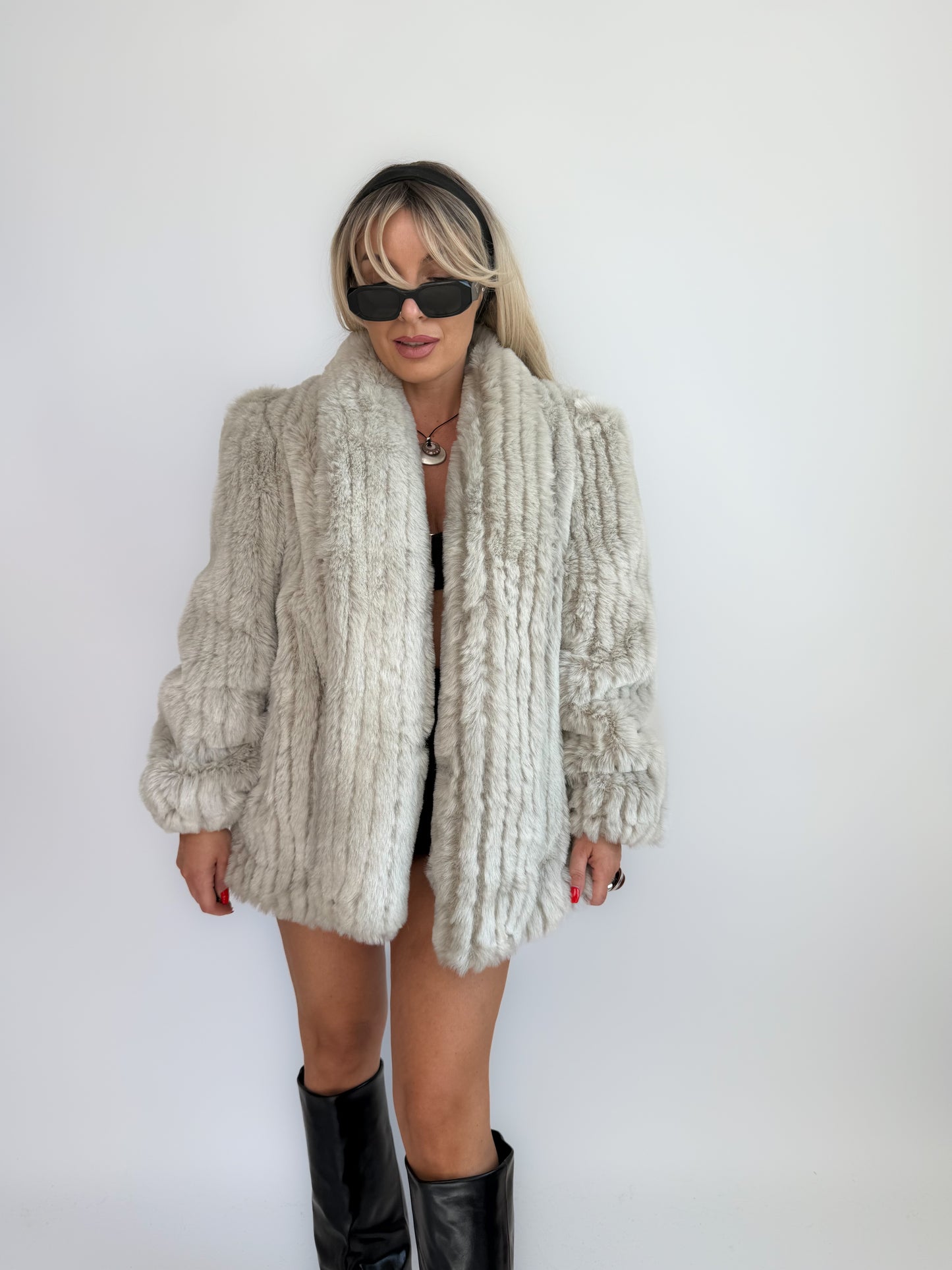 Vintage Ivory Cream Faux Fur Coat – Bridal Wedding Winter Jacket S-M