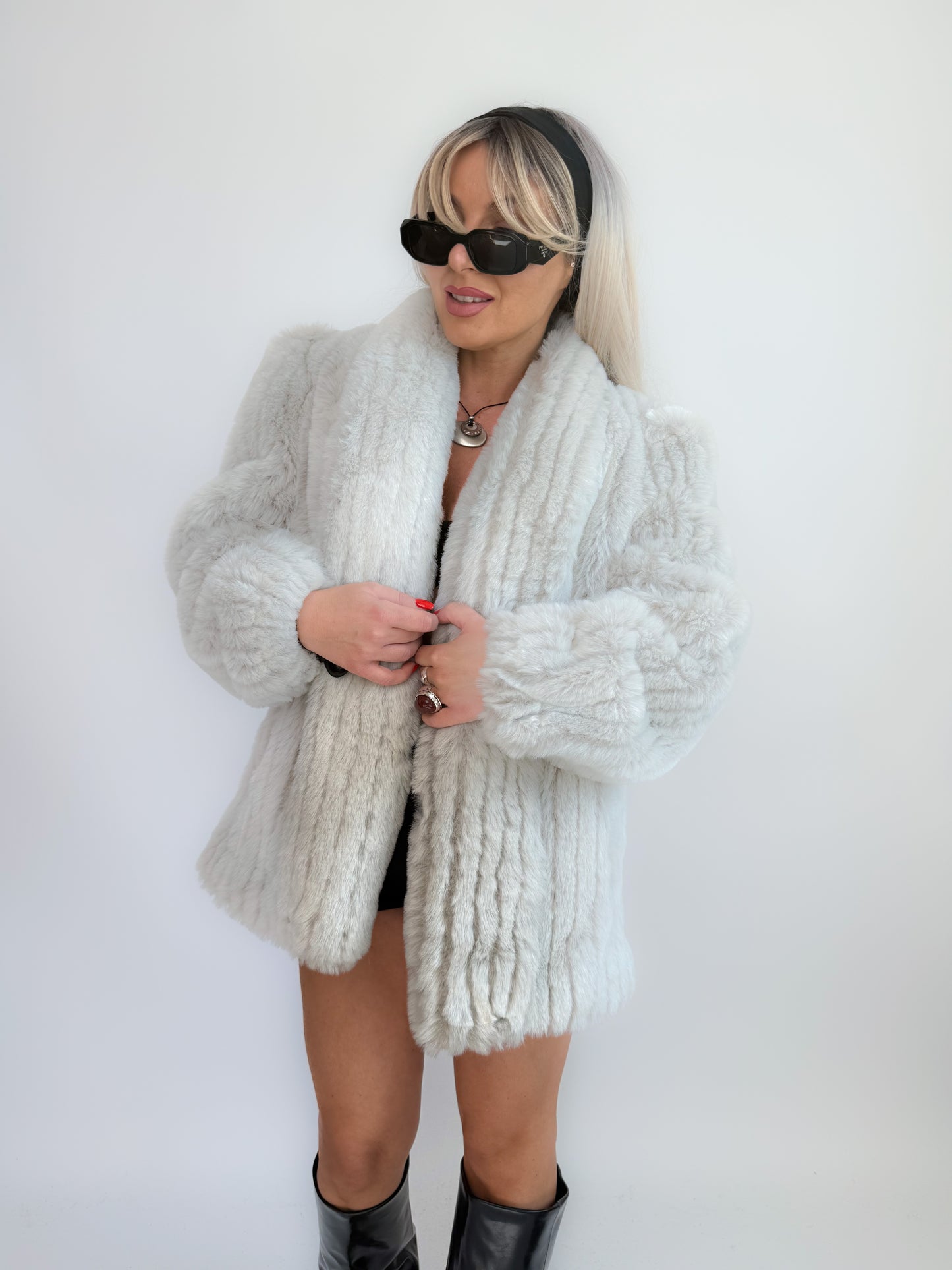 Vintage Ivory Cream Faux Fur Coat – Bridal Wedding Winter Jacket S-M