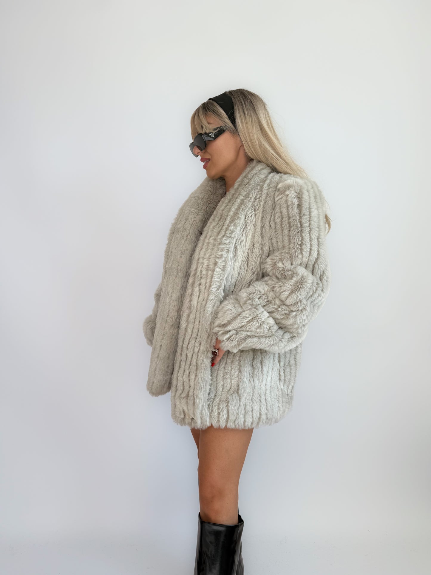 Vintage Ivory Cream Faux Fur Coat – Bridal Wedding Winter Jacket S-M