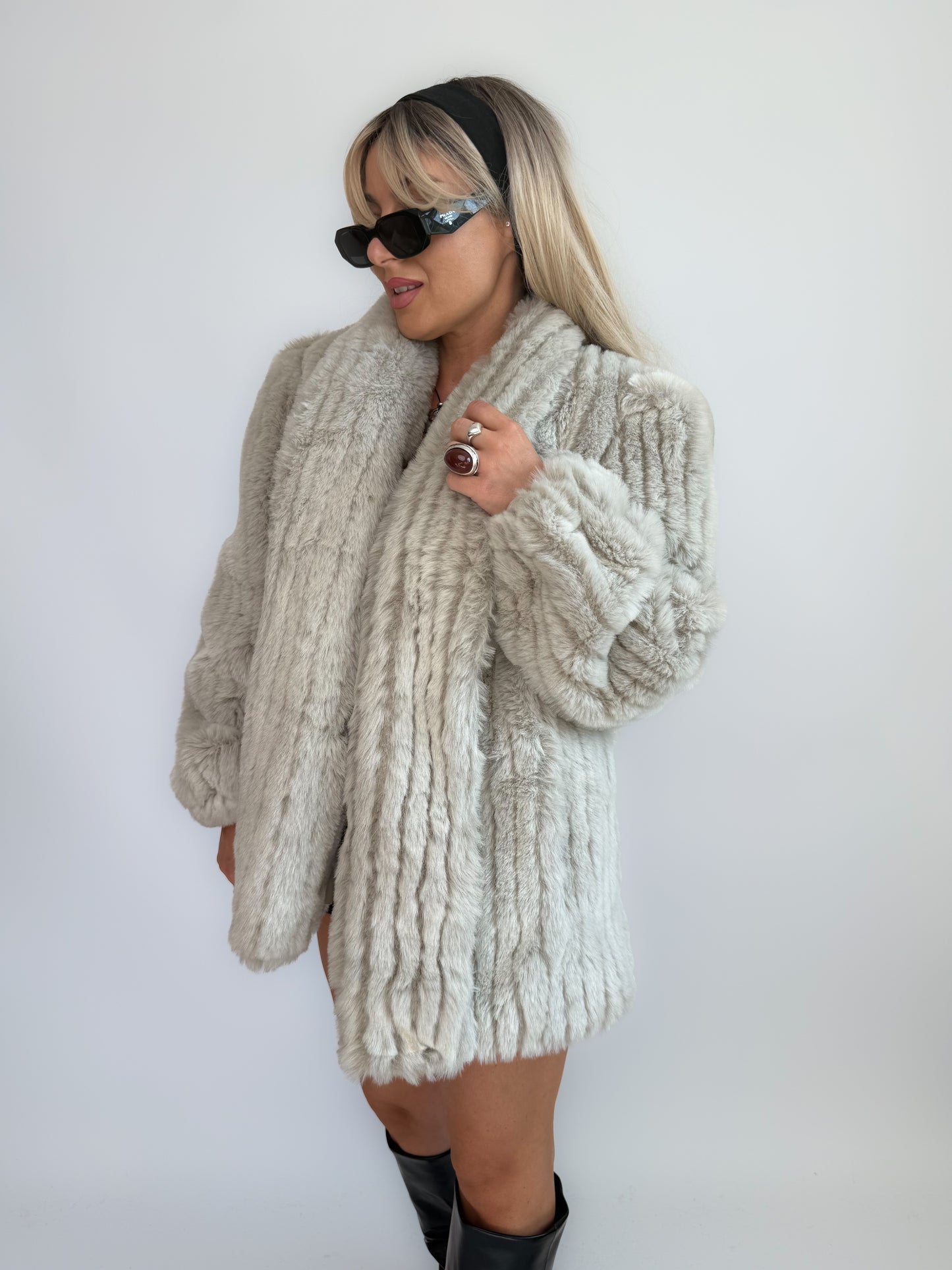 Vintage Ivory Cream Faux Fur Coat – Bridal Wedding Winter Jacket S-M