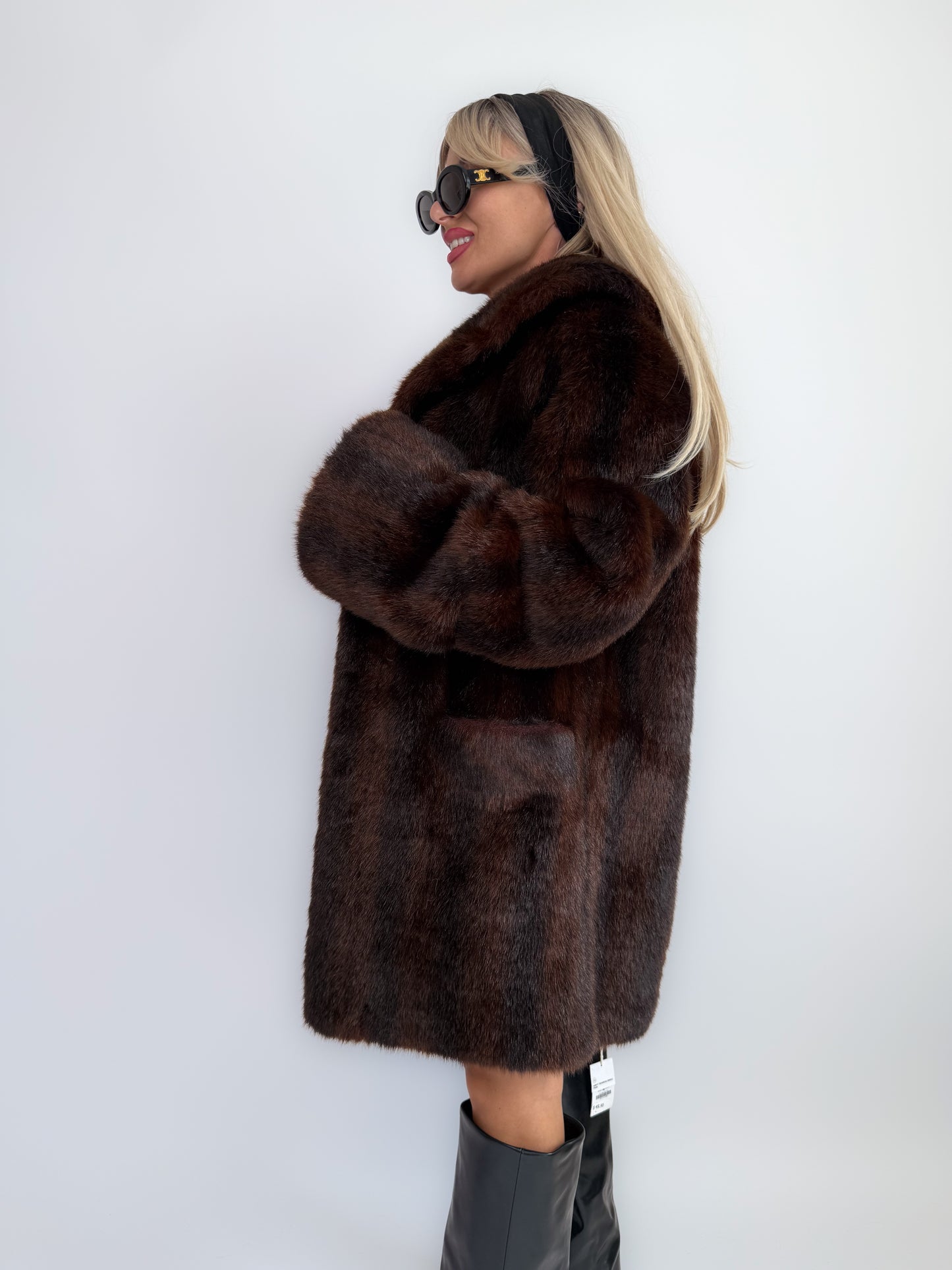 Vintage 90s Dark Brown Faux Fur Coat – Mob Wife Mink Look Winter Jacket M-L