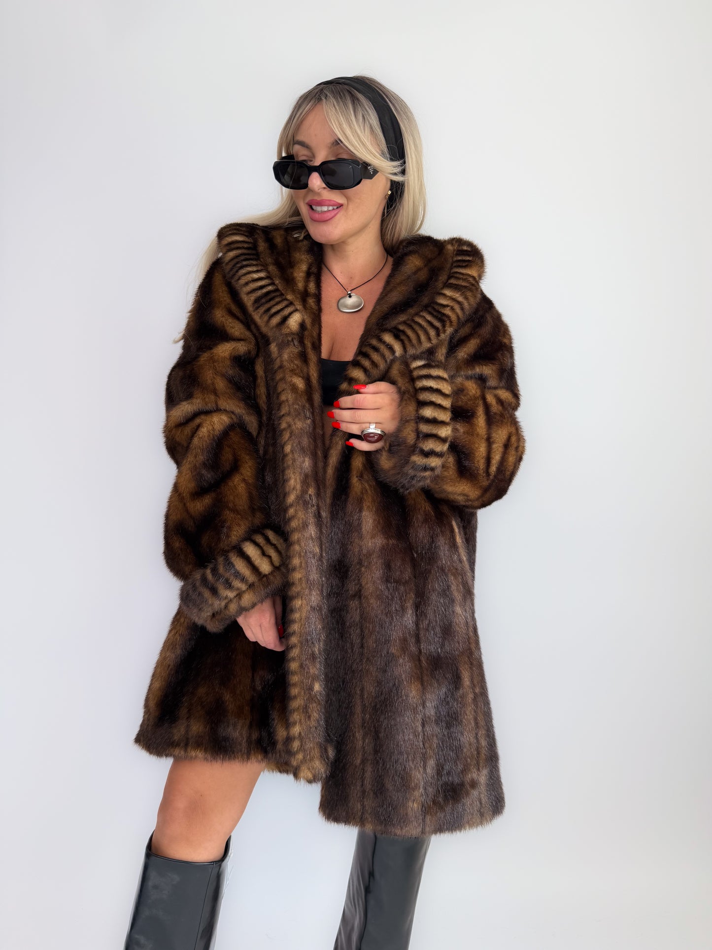 Vintage 90s Faux Fur Coat Brown-Mob Wife Energy Winter Jacket - Y2K Mink Fox Look Winter Jacket Coat L-XL