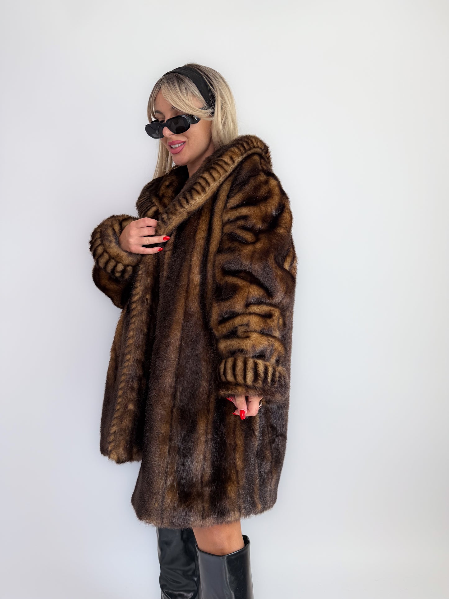 Vintage 90s Faux Fur Coat Brown-Mob Wife Energy Winter Jacket - Y2K Mink Fox Look Winter Jacket Coat L-XL