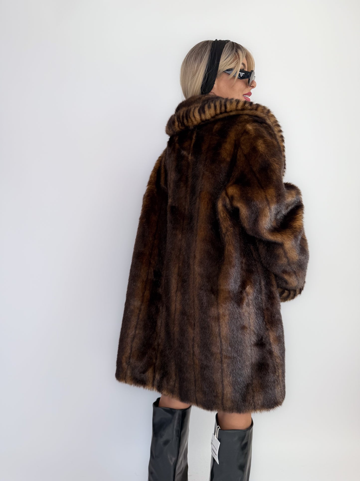 Vintage 90s Faux Fur Coat Brown-Mob Wife Energy Winter Jacket - Y2K Mink Fox Look Winter Jacket Coat L-XL