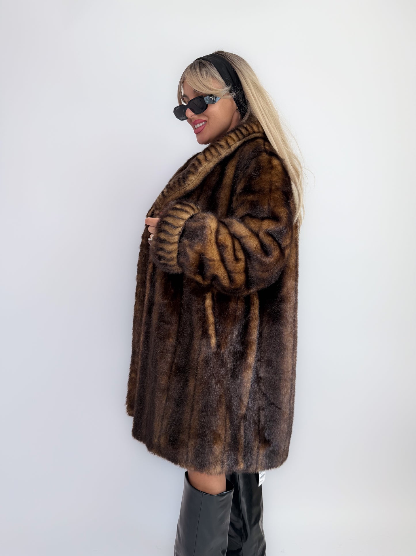 Vintage 90s Faux Fur Coat Brown-Mob Wife Energy Winter Jacket - Y2K Mink Fox Look Winter Jacket Coat L-XL