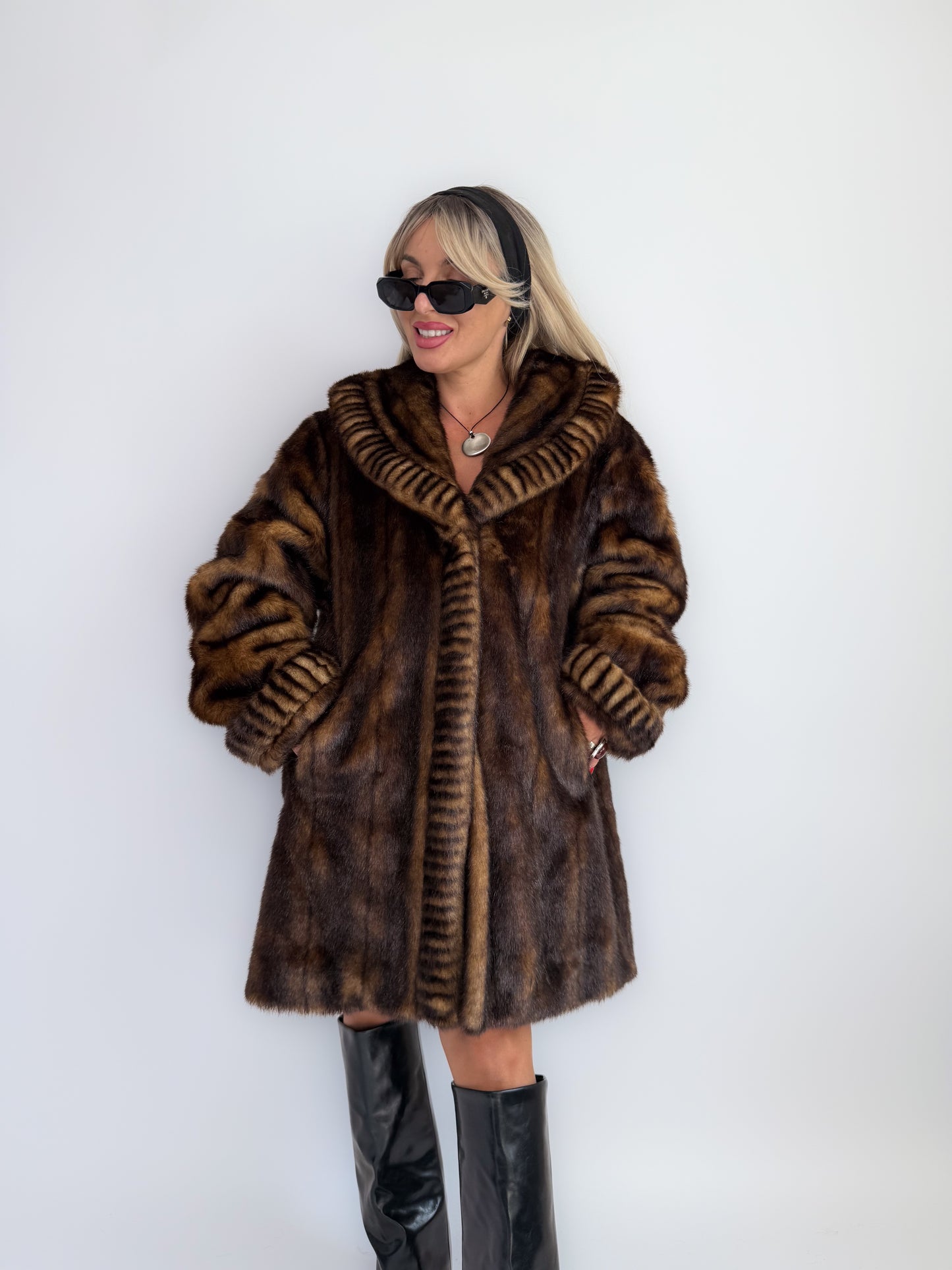 Vintage 90s Faux Fur Coat Brown-Mob Wife Energy Winter Jacket - Y2K Mink Fox Look Winter Jacket Coat L-XL