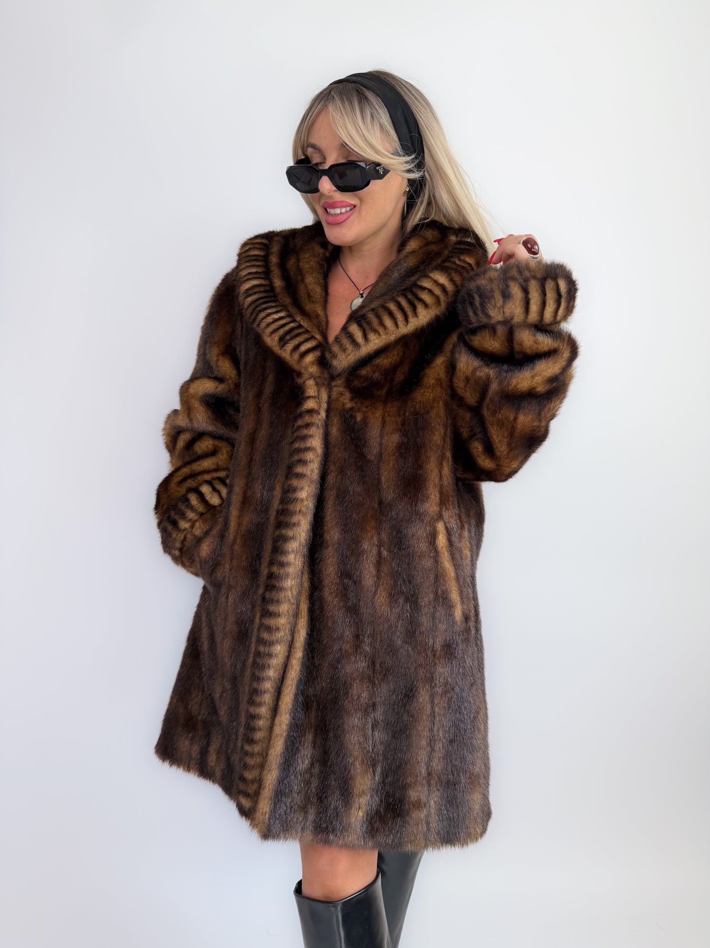 Vintage 90s Faux Fur Coat Brown-Mob Wife Energy Winter Jacket - Y2K Mink Fox Look Winter Jacket Coat L-XL