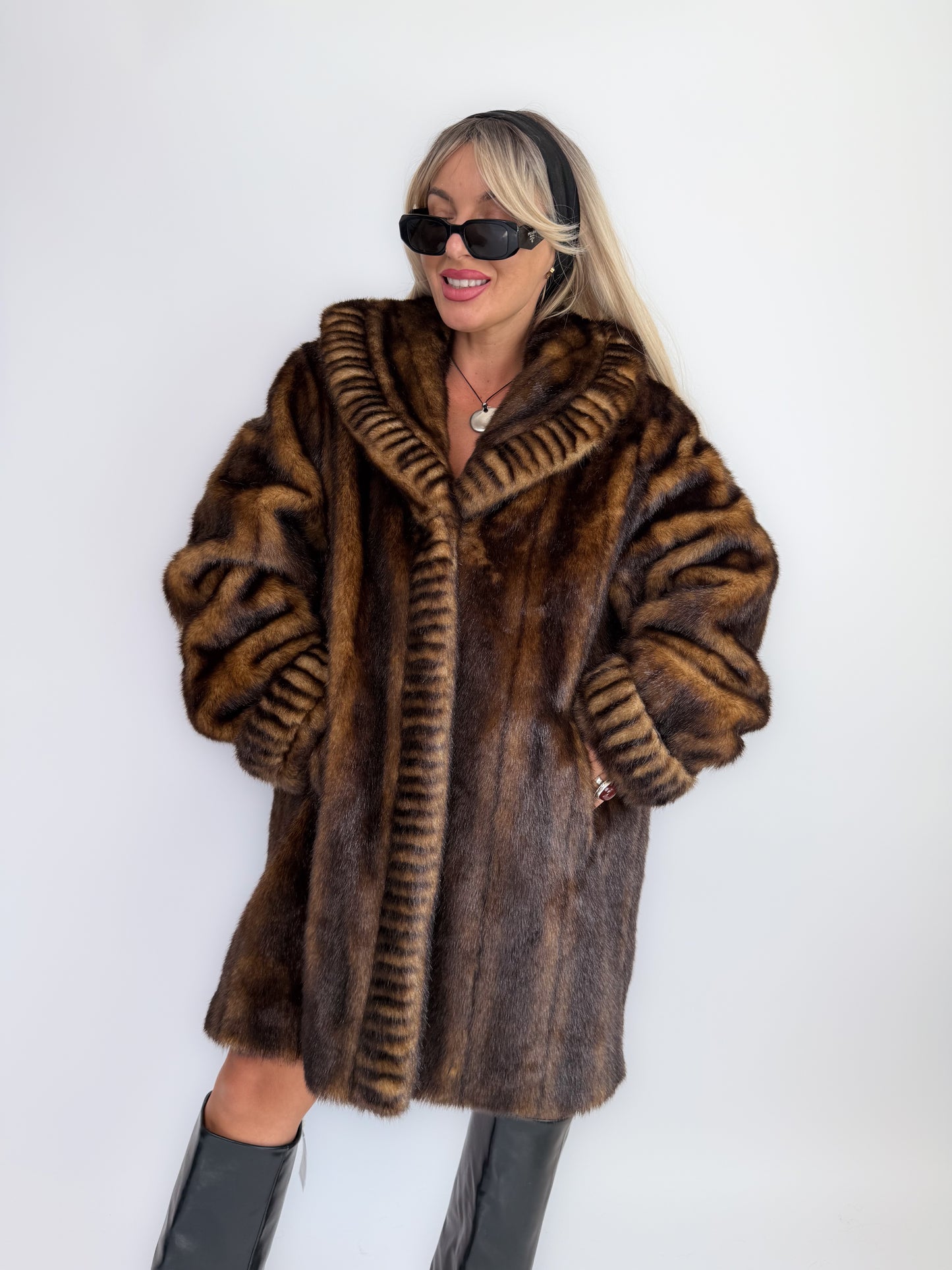 Vintage 90s Faux Fur Coat Brown-Mob Wife Energy Winter Jacket - Y2K Mink Fox Look Winter Jacket Coat L-XL