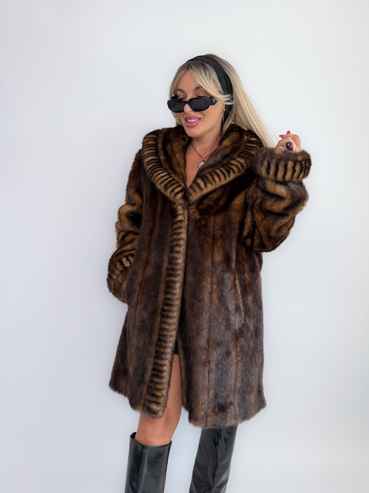 Vintage 90s Faux Fur Coat Brown-Mob Wife Energy Winter Jacket - Y2K Mink Fox Look Winter Jacket Coat L-XL