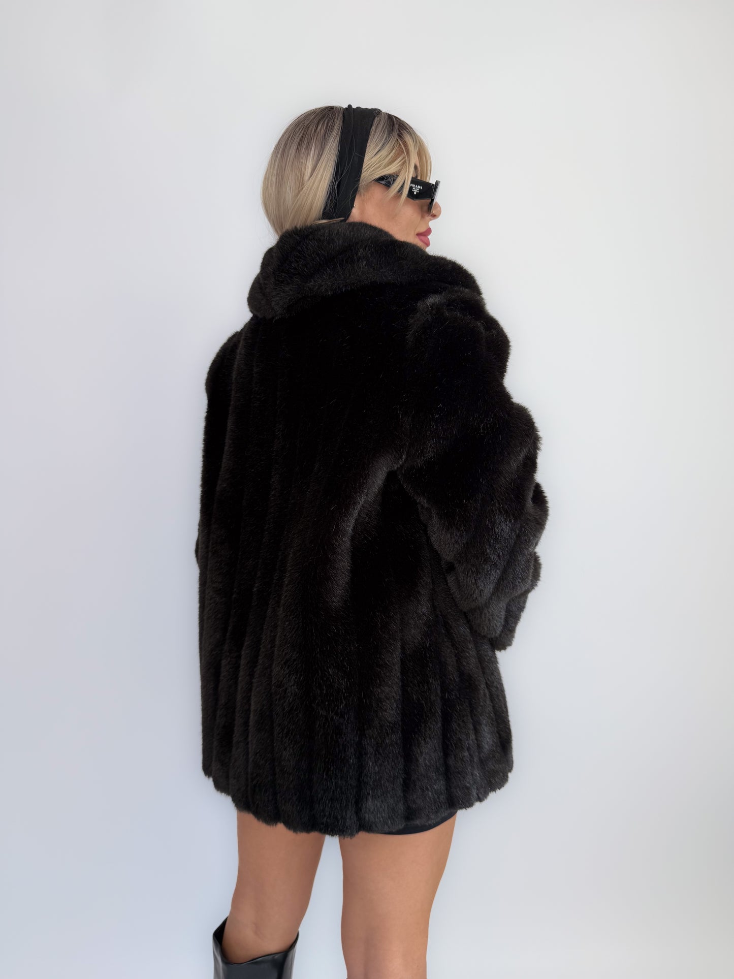 Vintage Dark Brown Faux Fur Coat Women’s Size Large – Made in USA Winter Jacket