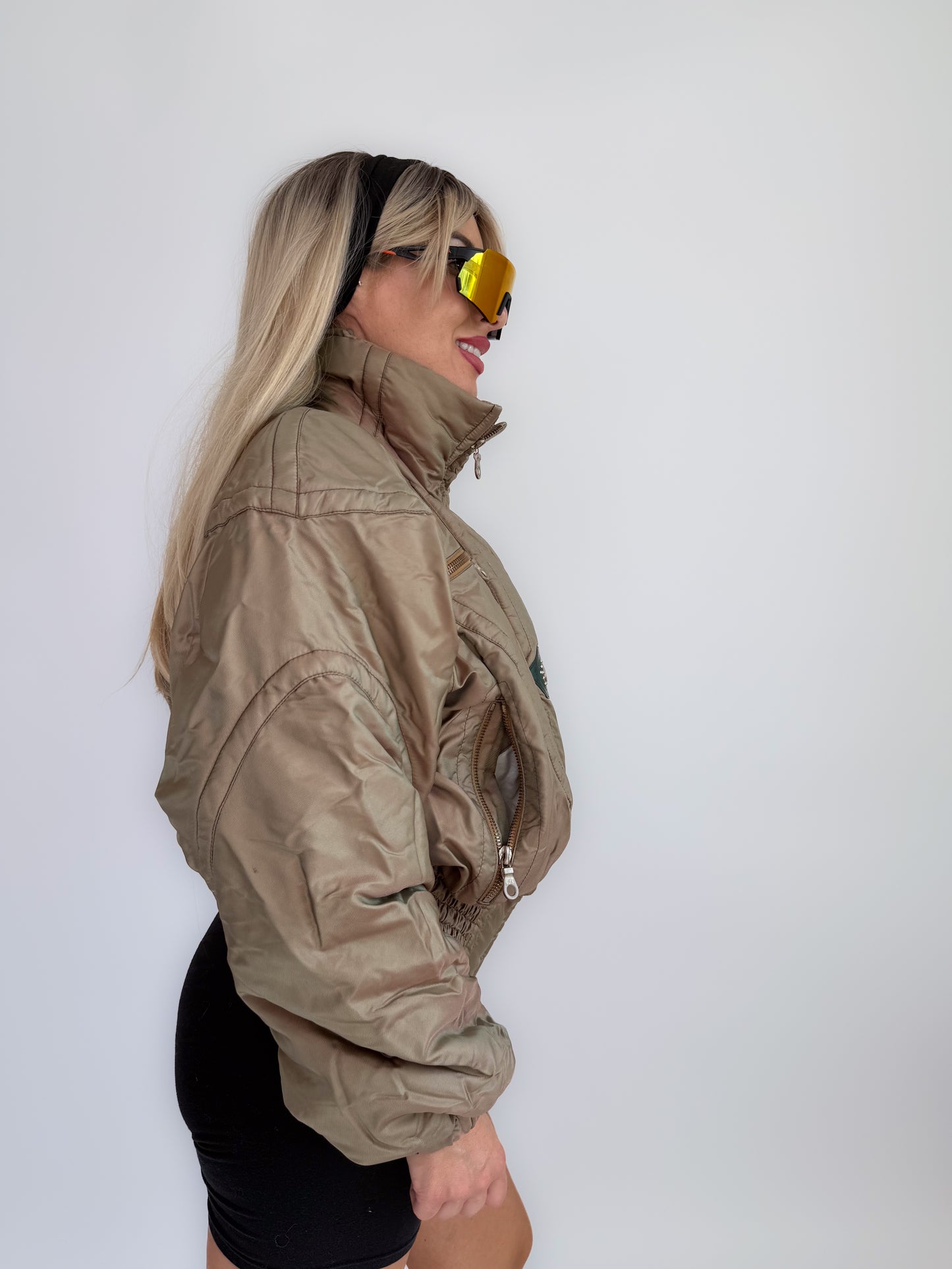 Vintage 90s Kaelin Ski Bomber Jacket Metallic Iridescent Puffer with Logo Snaps S-M