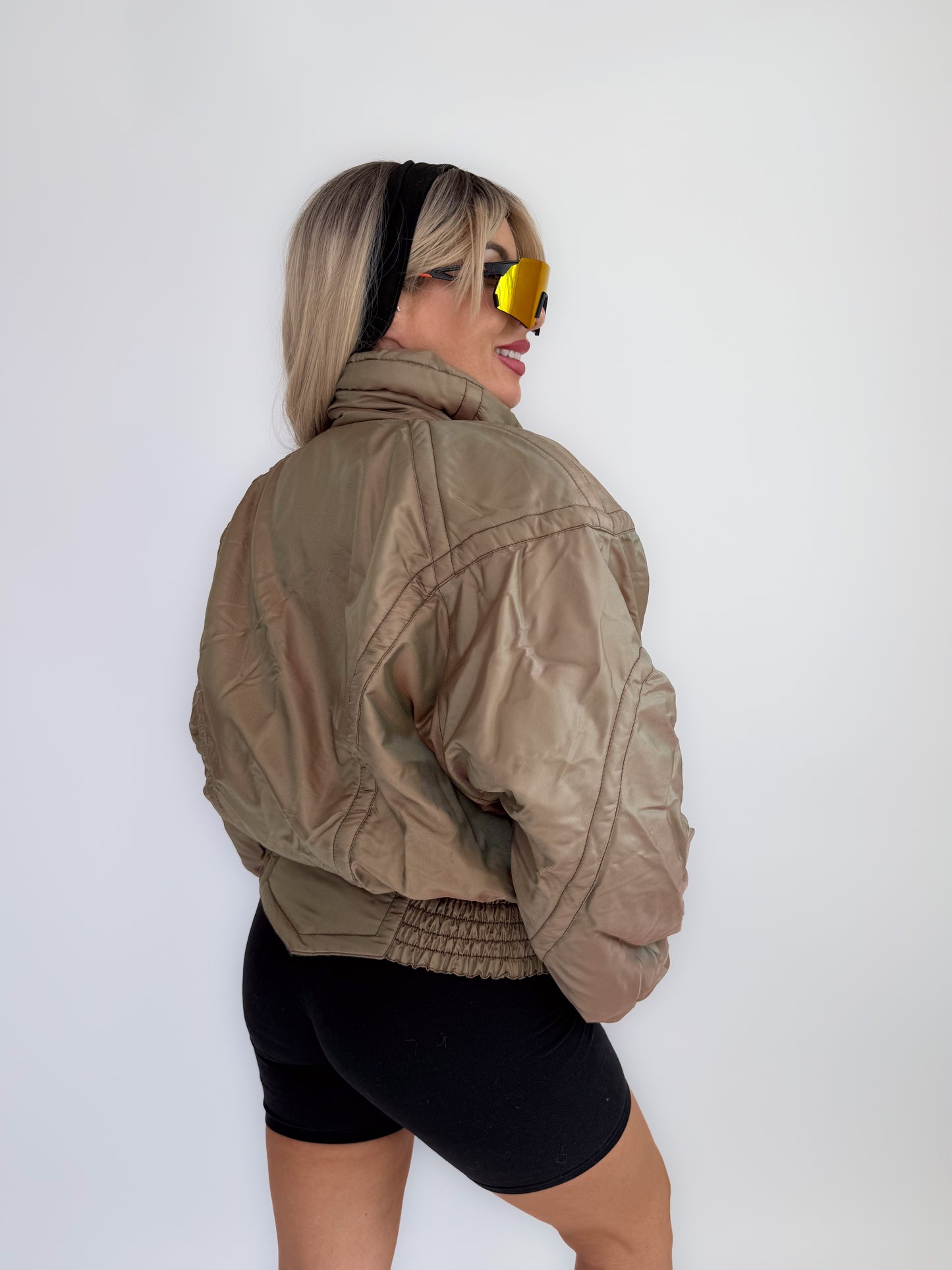 Vintage 90s Kaelin Ski Bomber Jacket Metallic Iridescent Puffer with Logo Snaps S-M