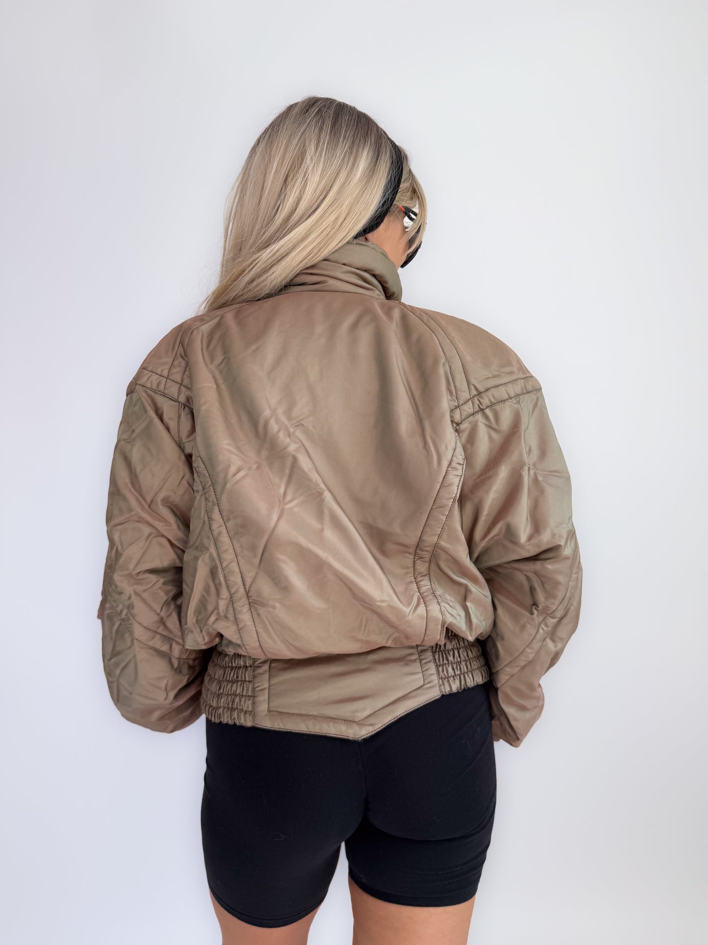 Vintage 90s Kaelin Ski Bomber Jacket Metallic Iridescent Puffer with Logo Snaps S-M