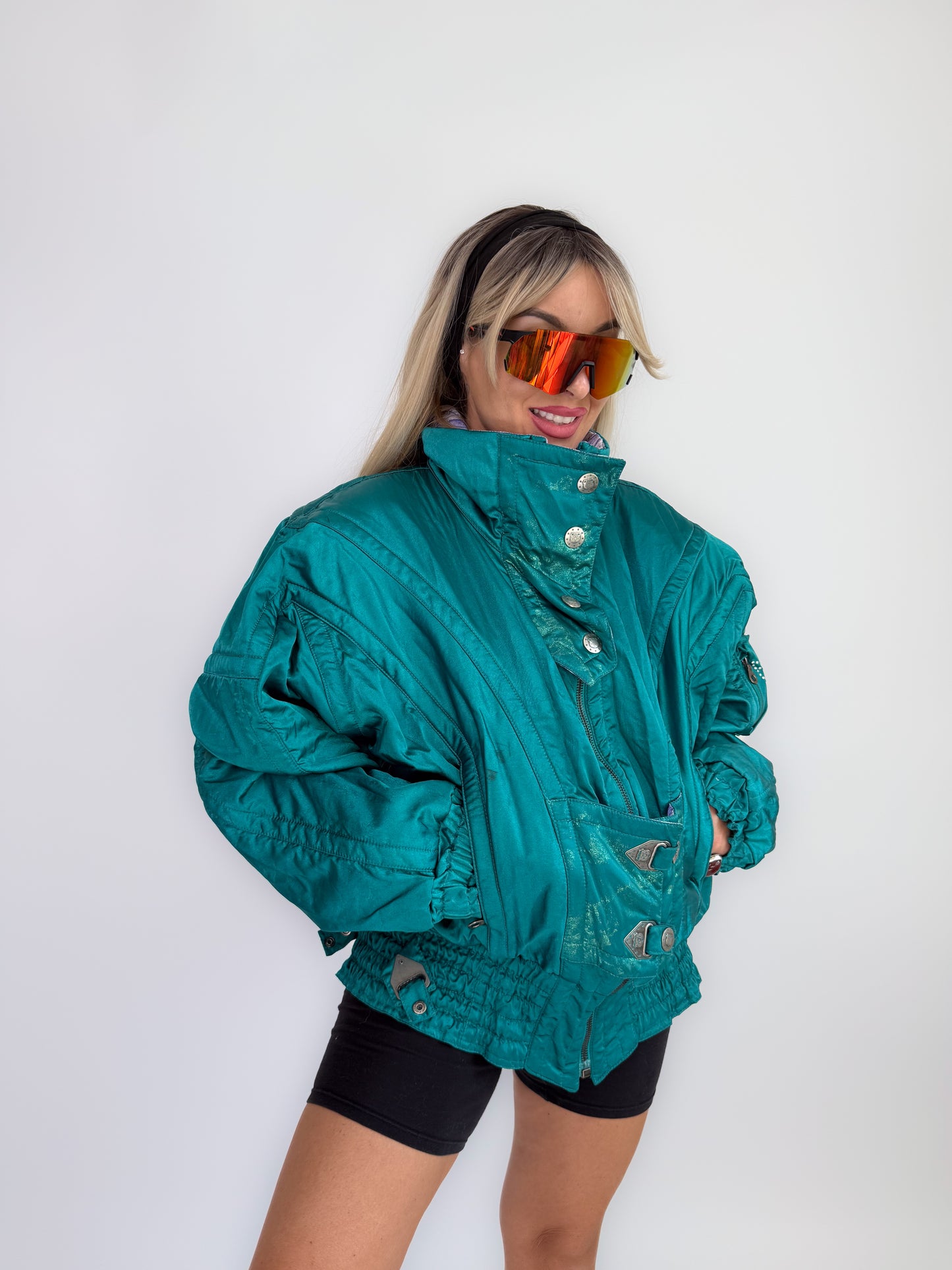 Vintage 90s Ski Puffer Bomber Neon Jacket – Retro Snow Bunny Vibes Winter Coat L-XL