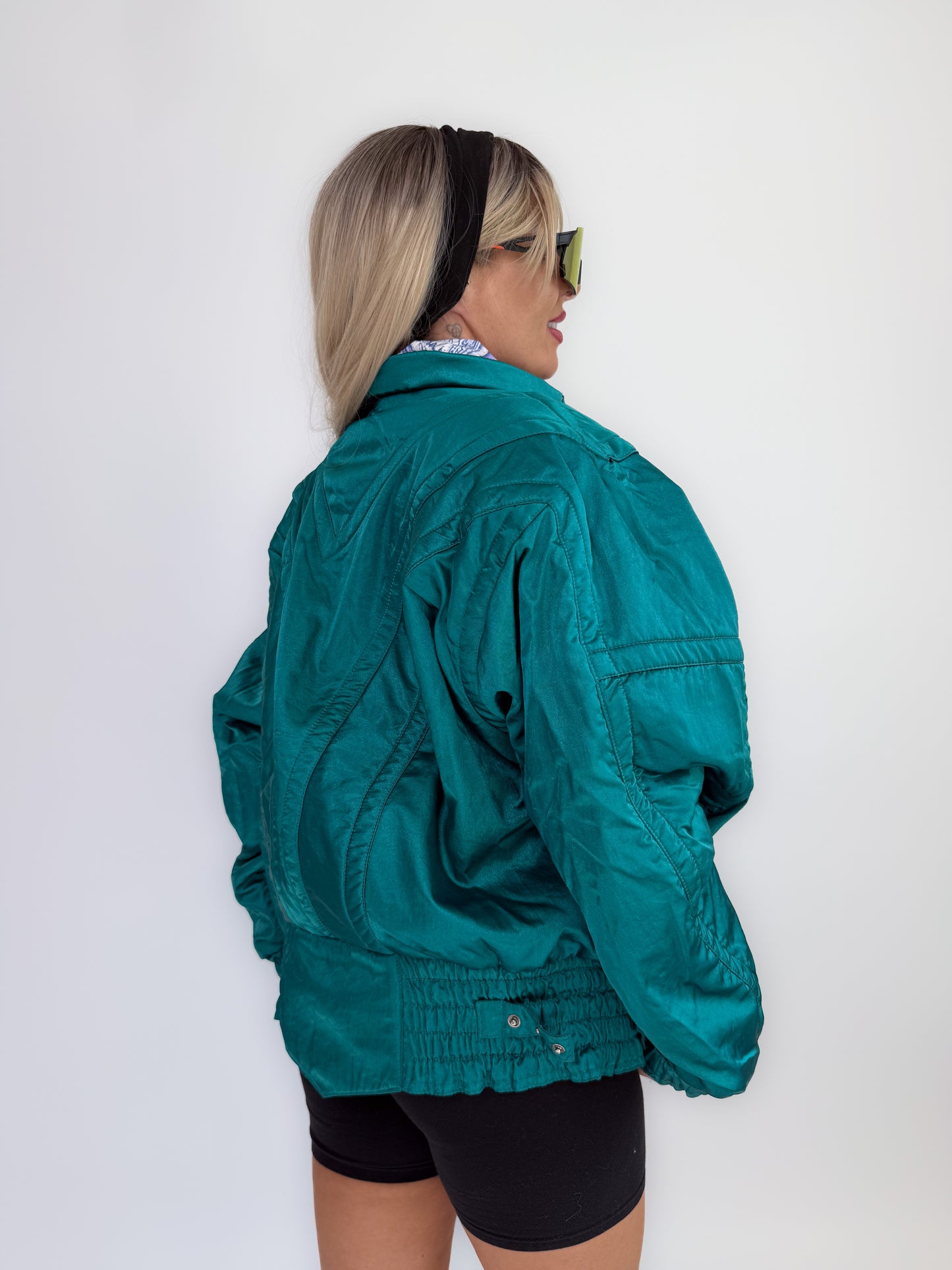 Vintage 90s Ski Puffer Bomber Neon Jacket – Retro Snow Bunny Vibes Winter Coat L-XL