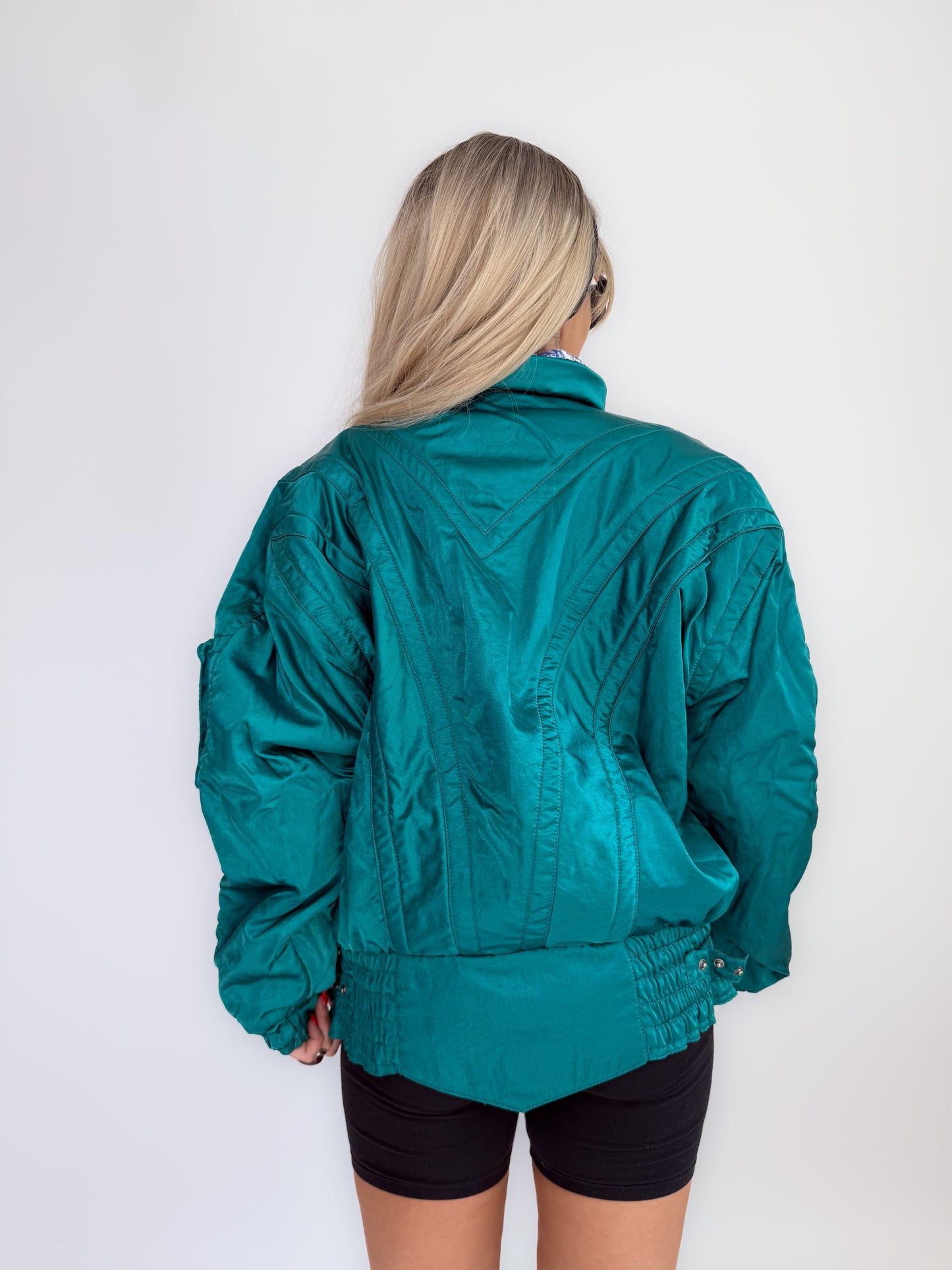 Vintage 90s Ski Puffer Bomber Neon Jacket – Retro Snow Bunny Vibes Winter Coat L-XL