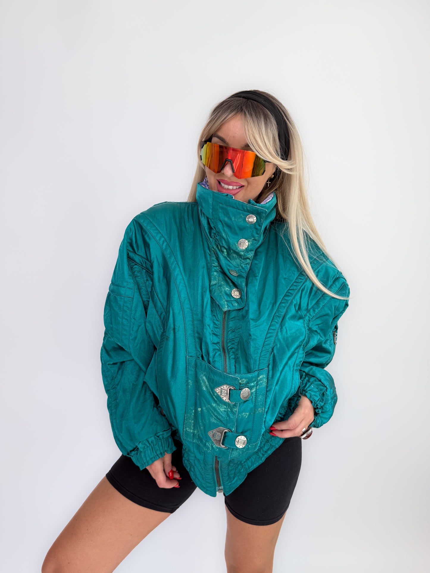 Vintage 90s Ski Puffer Bomber Neon Jacket – Retro Snow Bunny Vibes Winter Coat L-XL