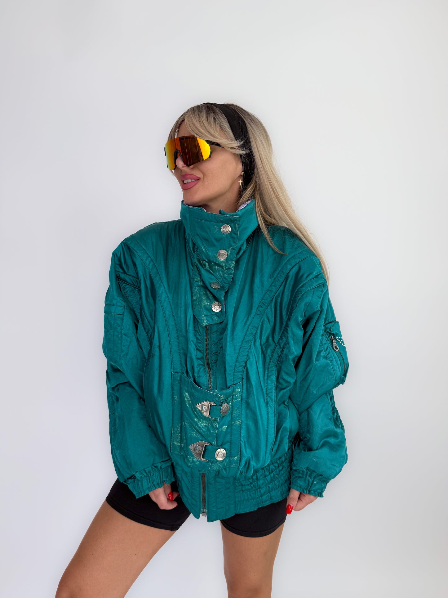 Vintage 90s Ski Puffer Bomber Neon Jacket – Retro Snow Bunny Vibes Winter Coat L-XL