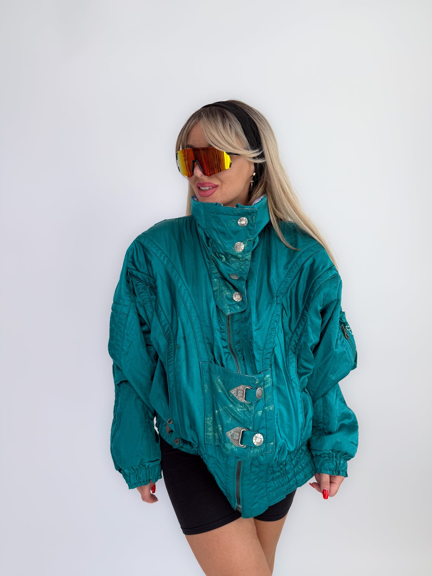 Vintage 90s Ski Puffer Bomber Neon Jacket – Retro Snow Bunny Vibes Winter Coat L-XL