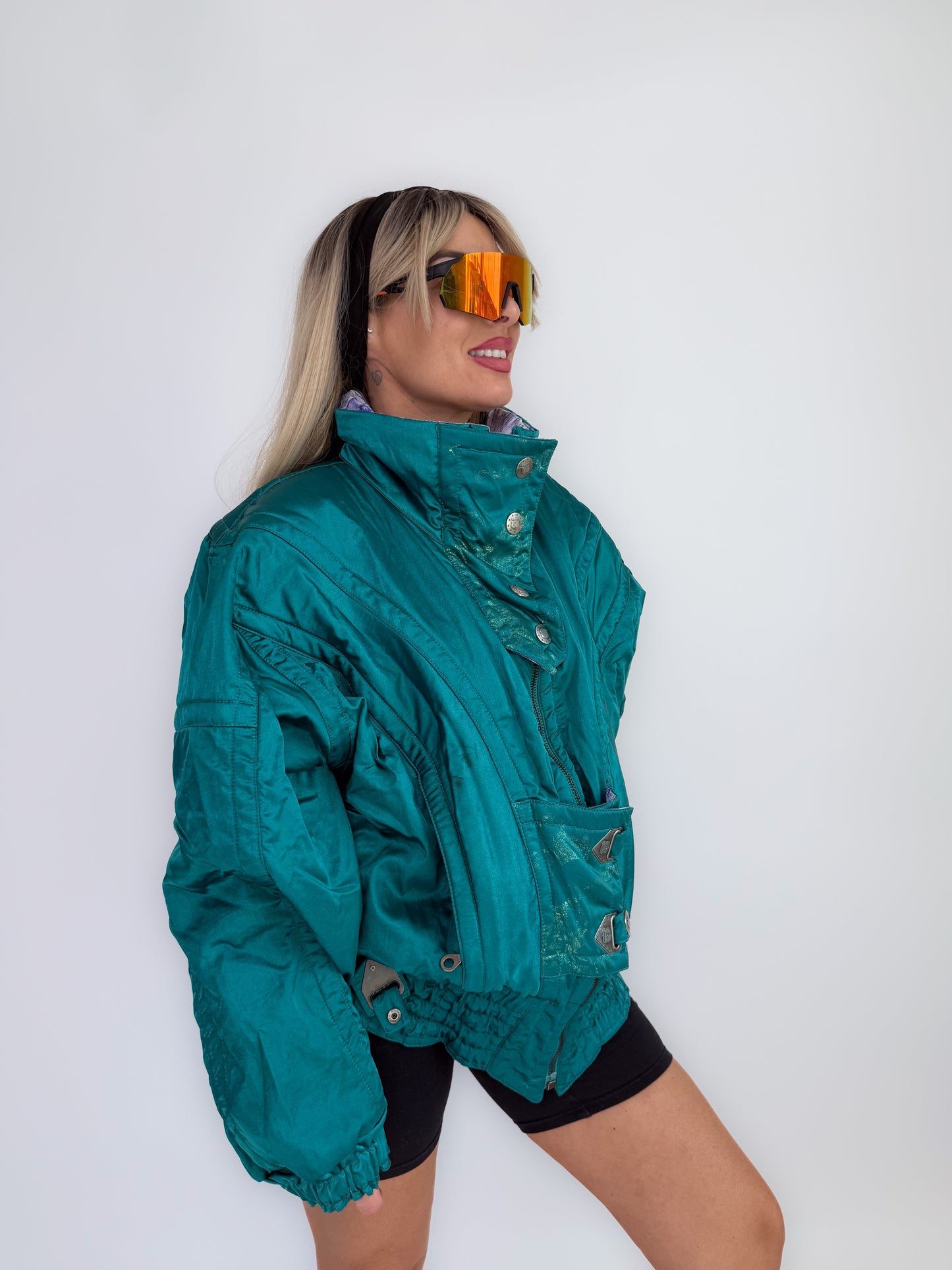 Vintage 90s Ski Puffer Bomber Neon Jacket – Retro Snow Bunny Vibes Winter Coat L-XL