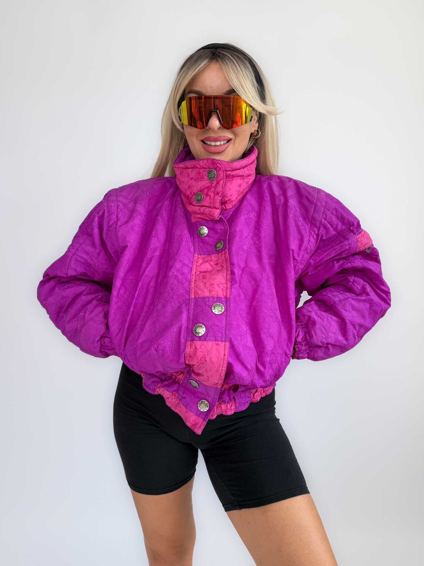 Vintage 90s Pink and Purple Ski Puffer Bomber Jacket S-M