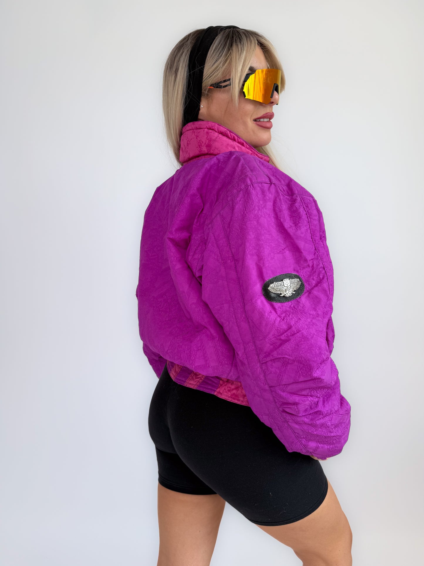 Vintage 90s Pink and Purple Ski Puffer Bomber Jacket S-M
