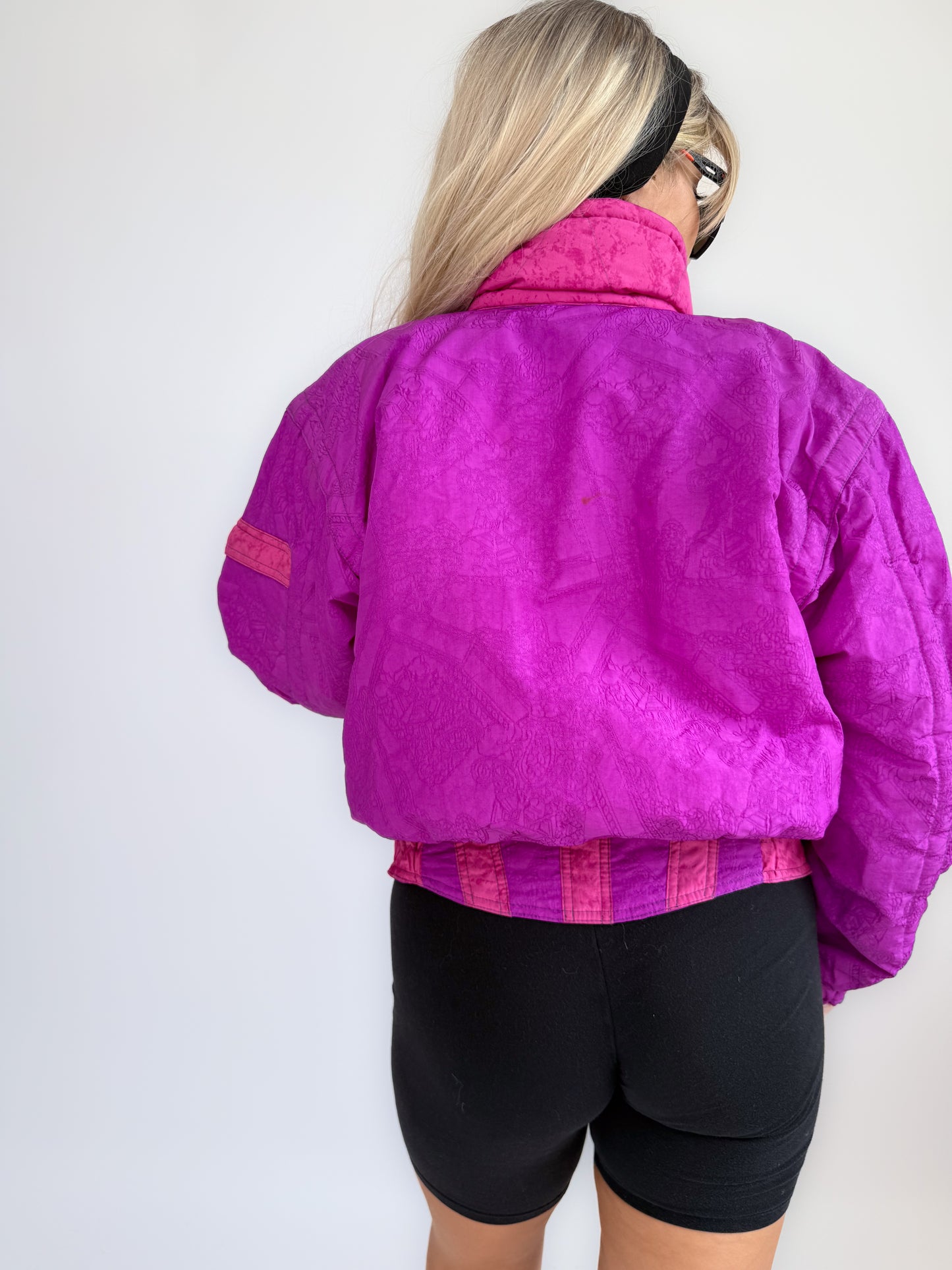 Vintage 90s Pink and Purple Ski Puffer Bomber Jacket S-M