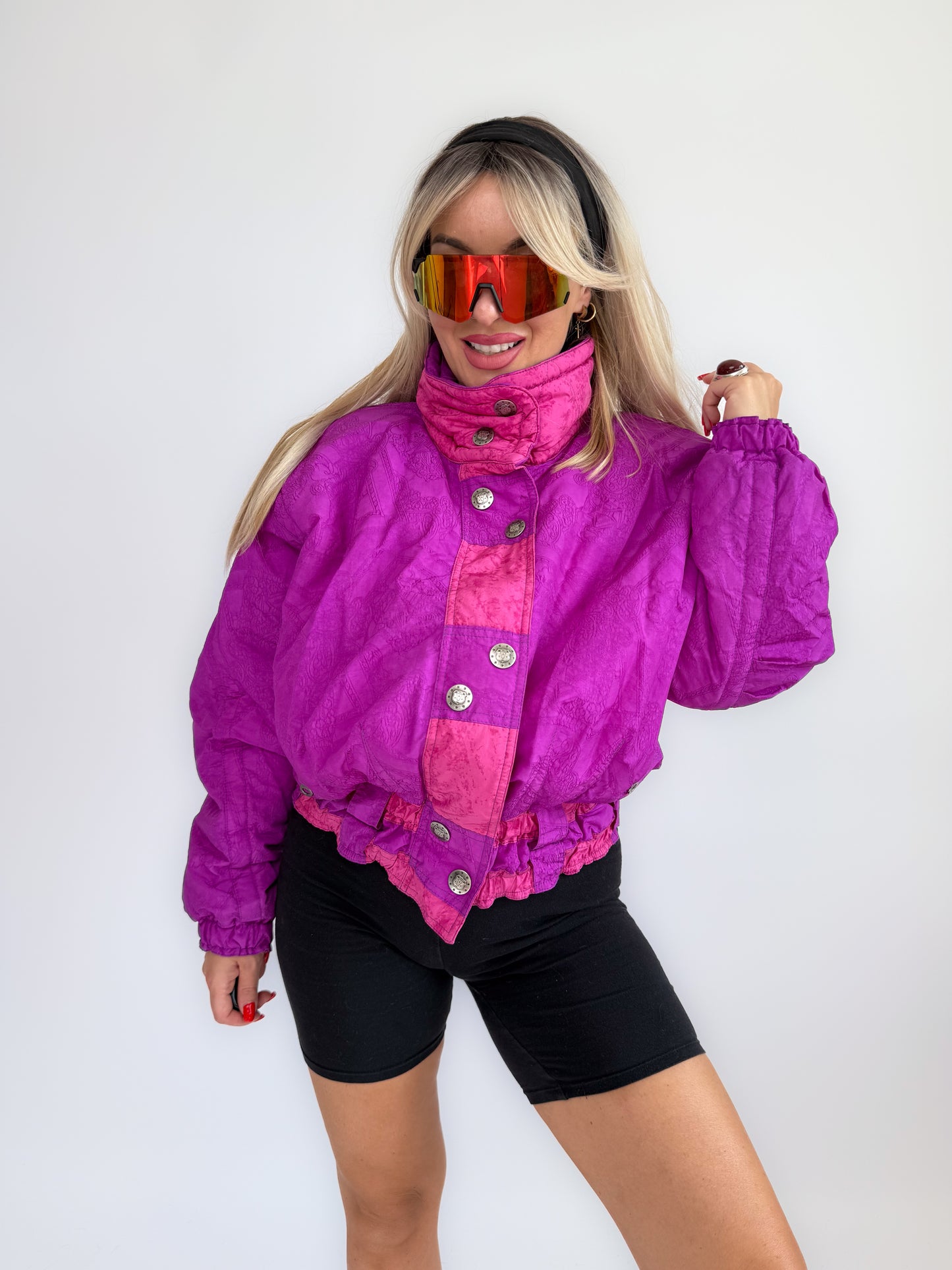 Vintage 90s Pink and Purple Ski Puffer Bomber Jacket S-M