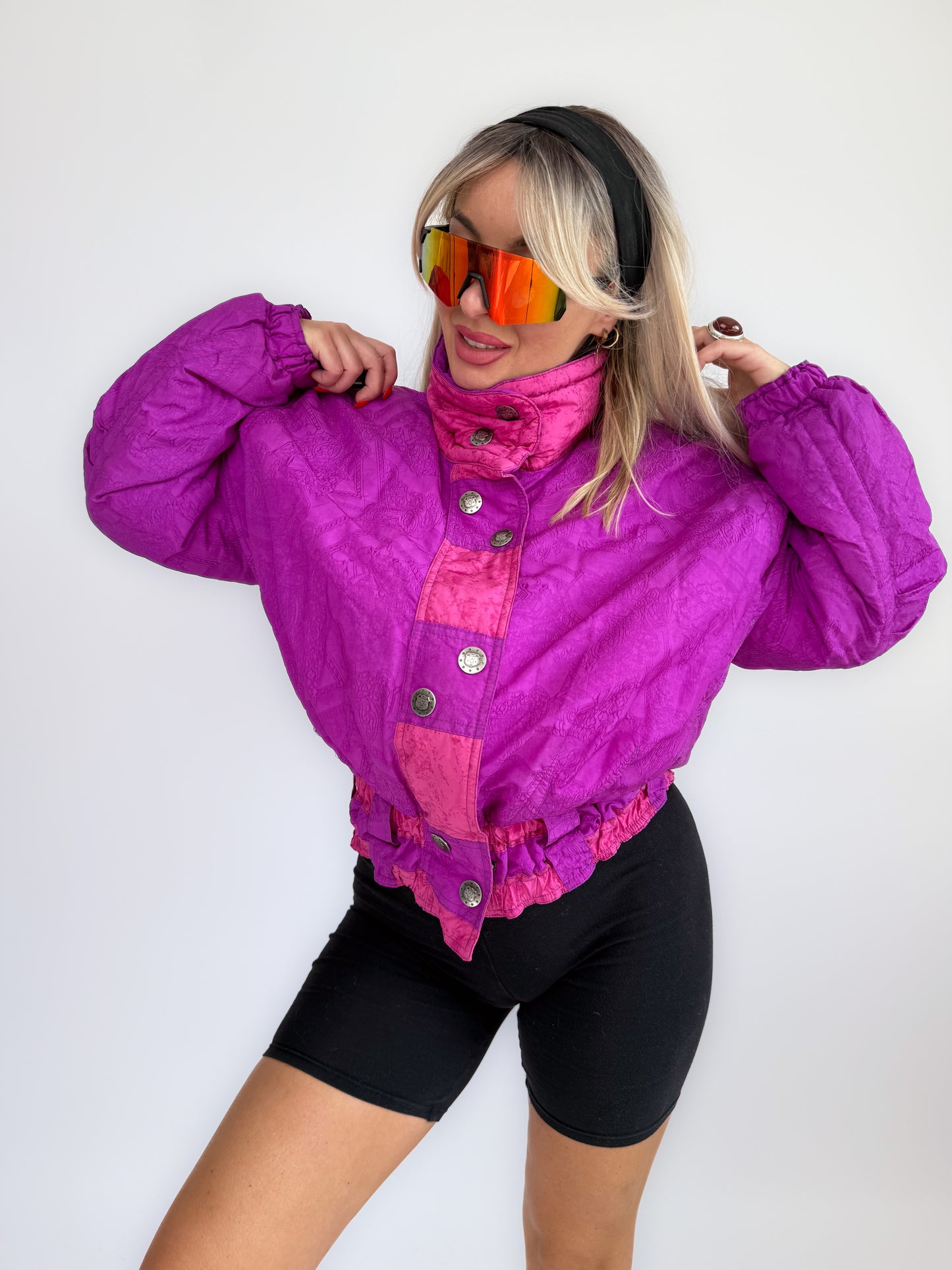 Vintage 90s Pink and Purple Ski Puffer Bomber Jacket S-M