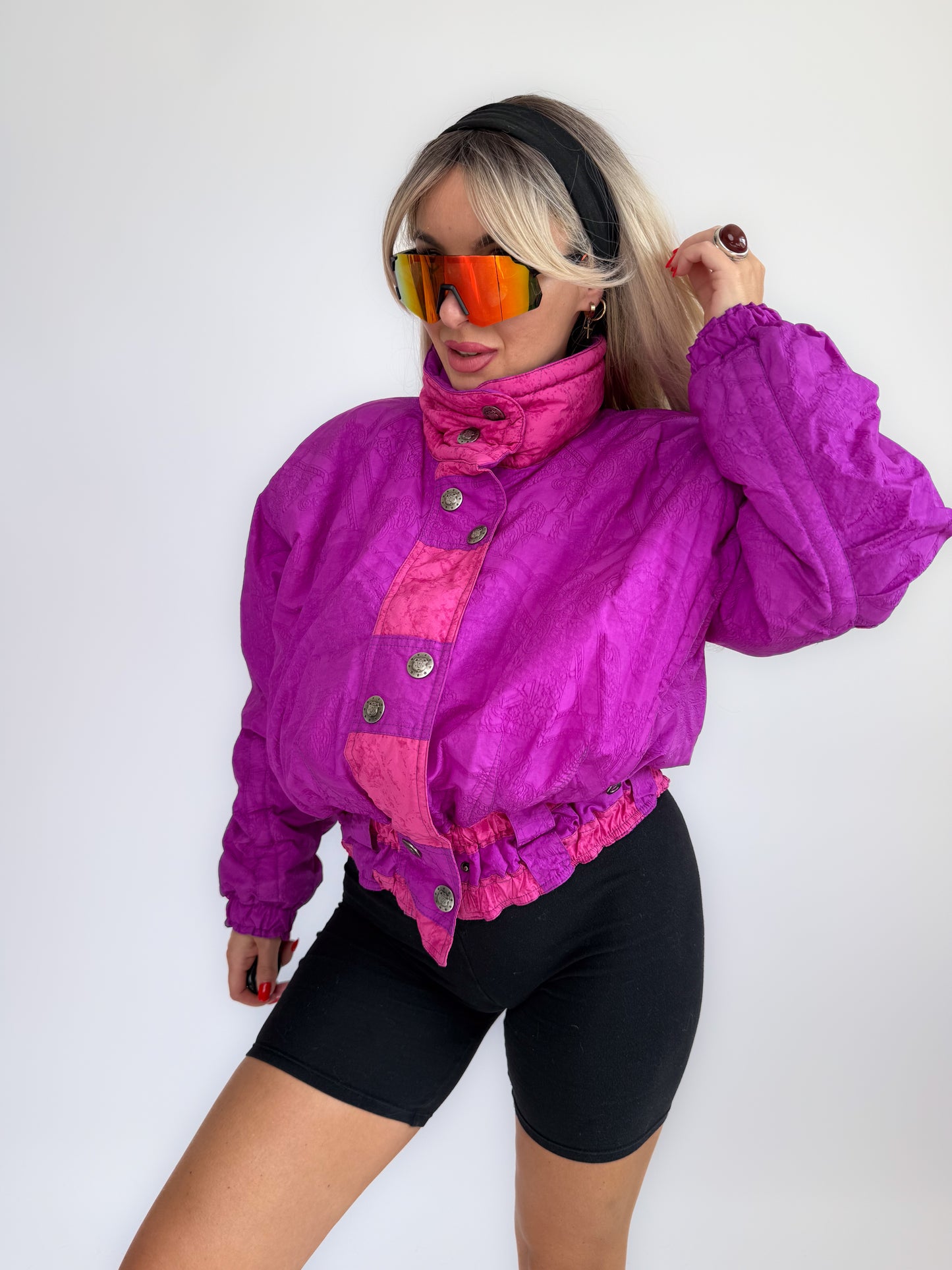 Vintage 90s Pink and Purple Ski Puffer Bomber Jacket S-M