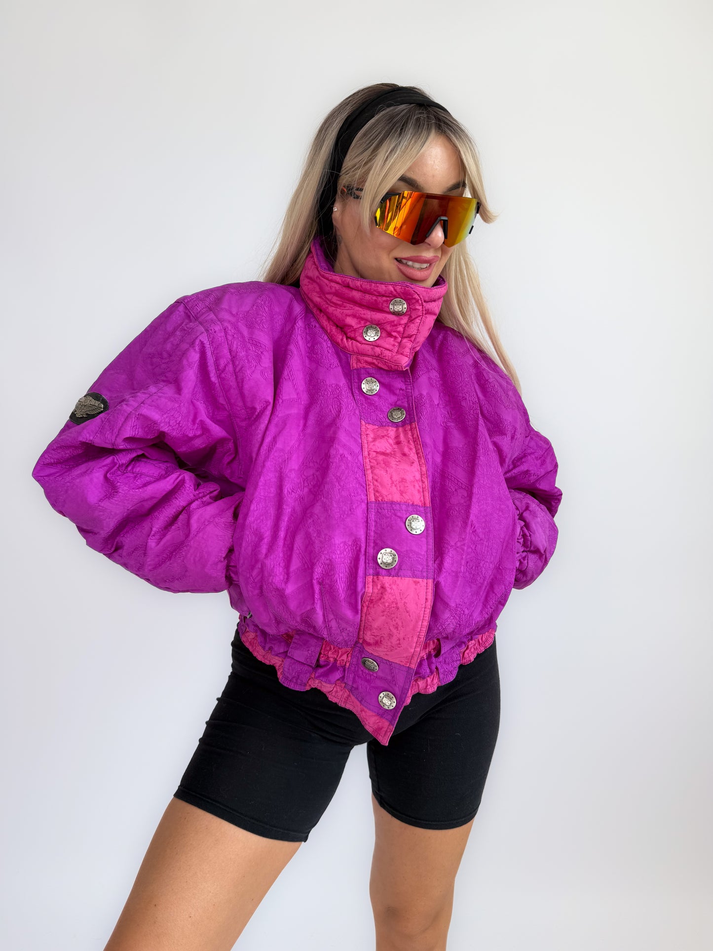 Vintage 90s Pink and Purple Ski Puffer Bomber Jacket S-M