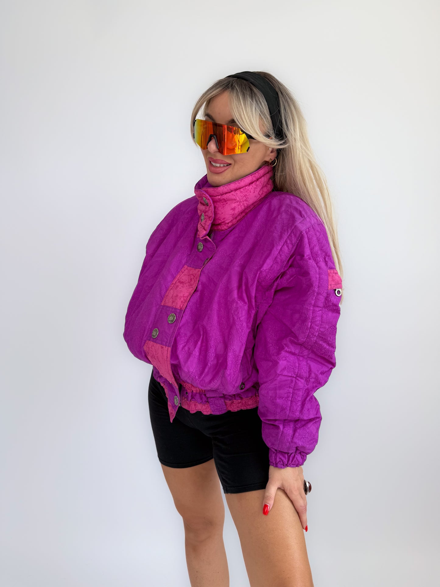 Vintage 90s Pink and Purple Ski Puffer Bomber Jacket S-M